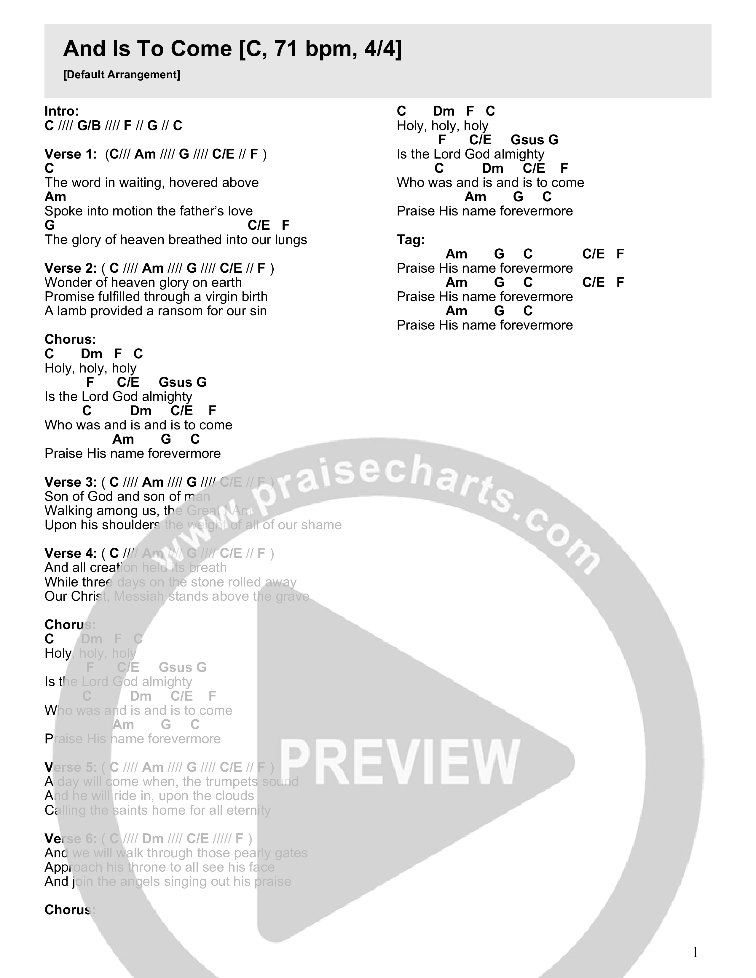 And Is To Come Chord Chart (29:11 Worship / Zion Rempel)