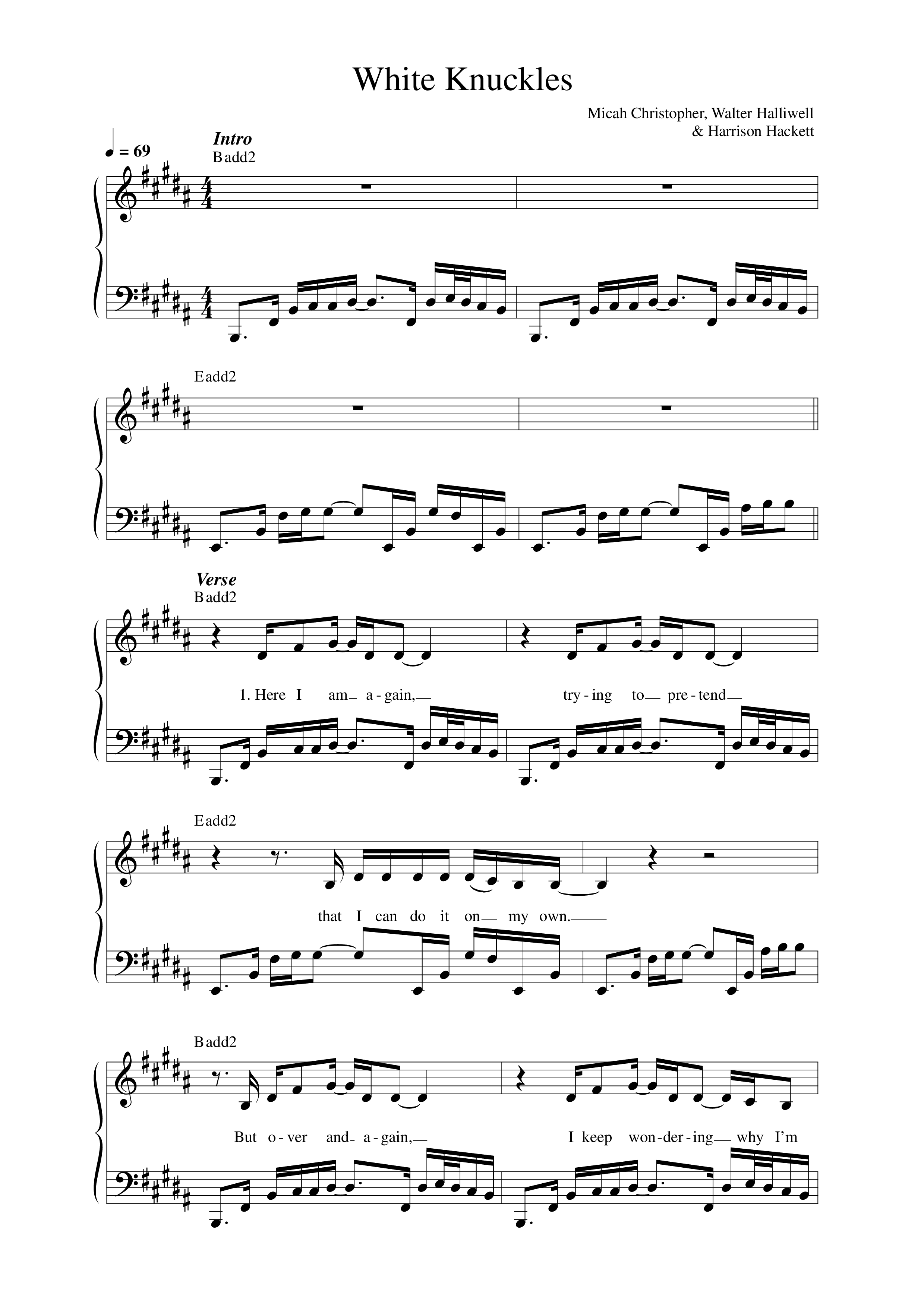 White Knuckles Lead Sheet Melody (Micah Christopher)