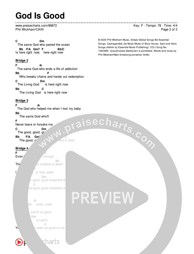 God Is Good Chords & Lyrics (Phil Wickham / CAIN)