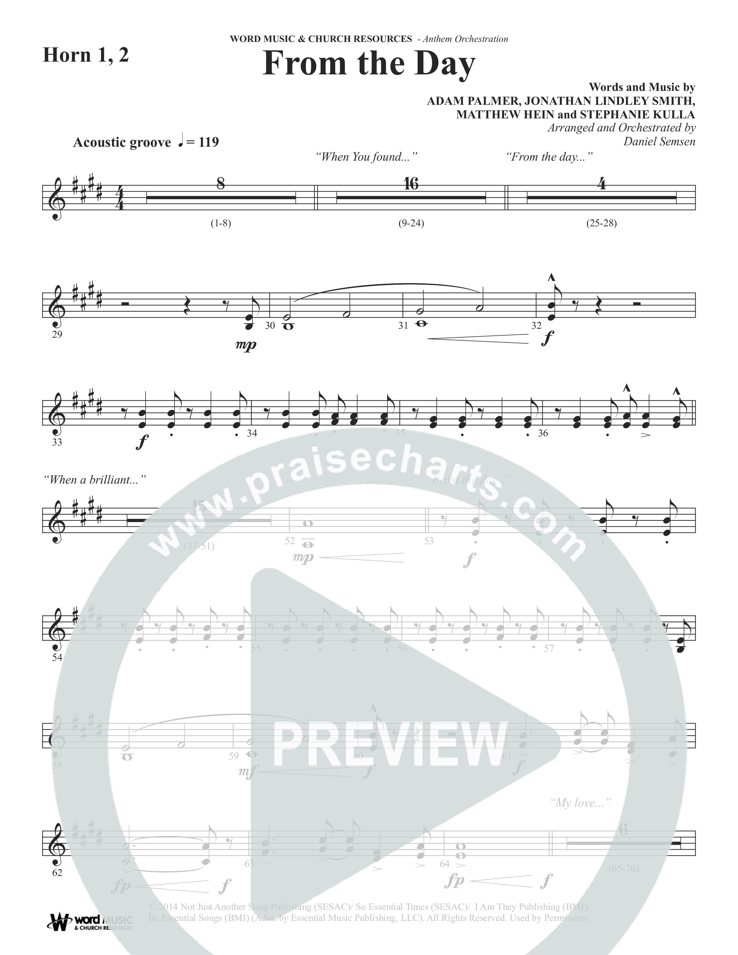 From The Day (Choral Anthem SATB) French Horn 1/2 (Word Music Choral / Orch. Daniel Semsen)