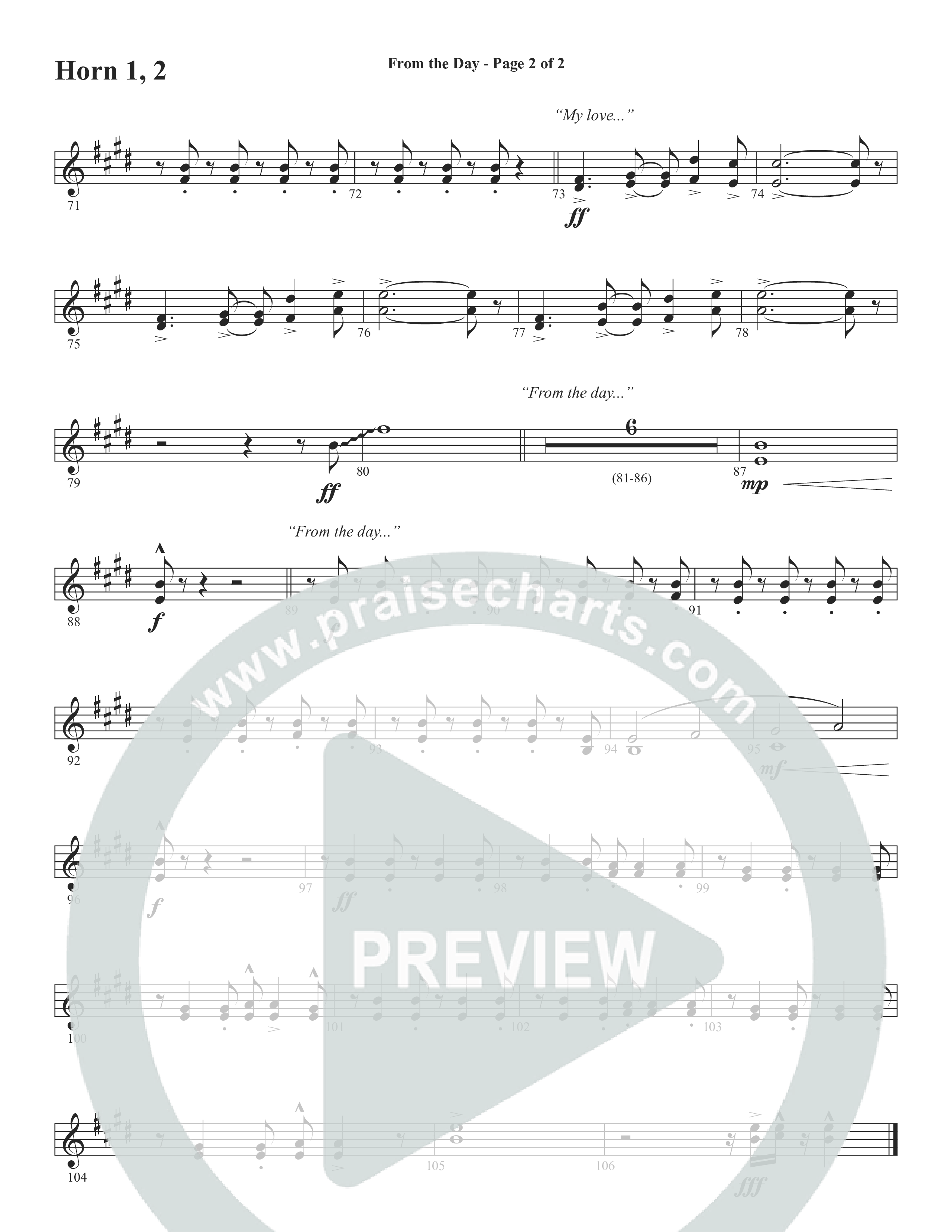 From The Day (Choral Anthem SATB) French Horn 1/2 (Word Music Choral / Orch. Daniel Semsen)