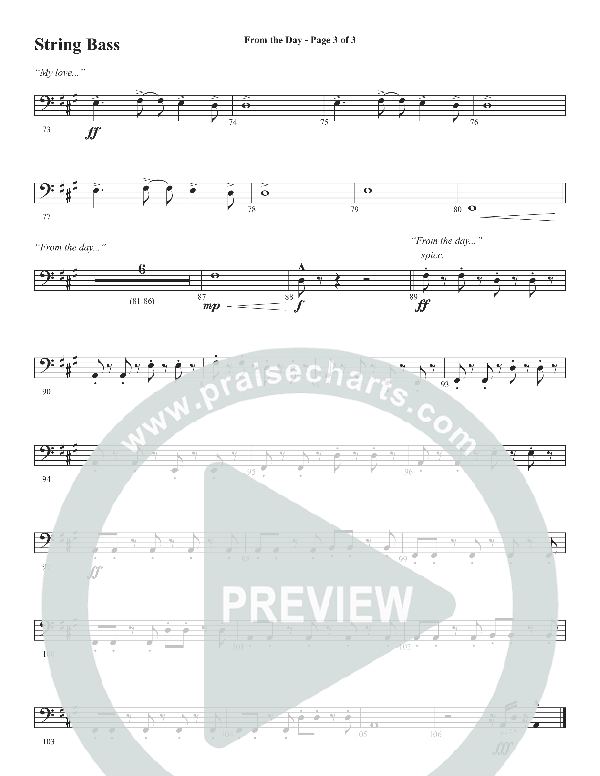 From The Day (Choral Anthem SATB) String Bass (Word Music Choral / Orch. Daniel Semsen)