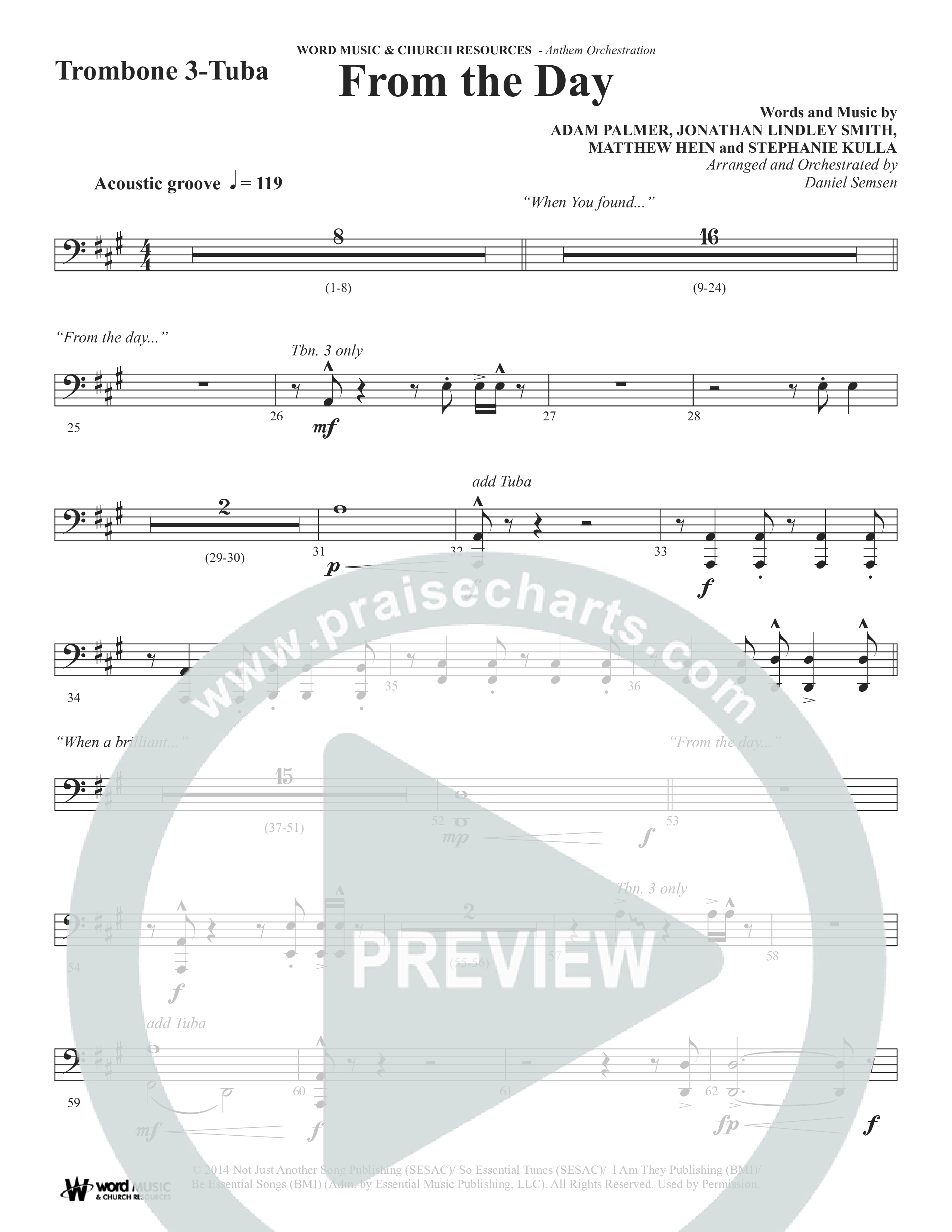 From The Day (Choral Anthem SATB) Trombone 3/Tuba (Word Music Choral / Orch. Daniel Semsen)