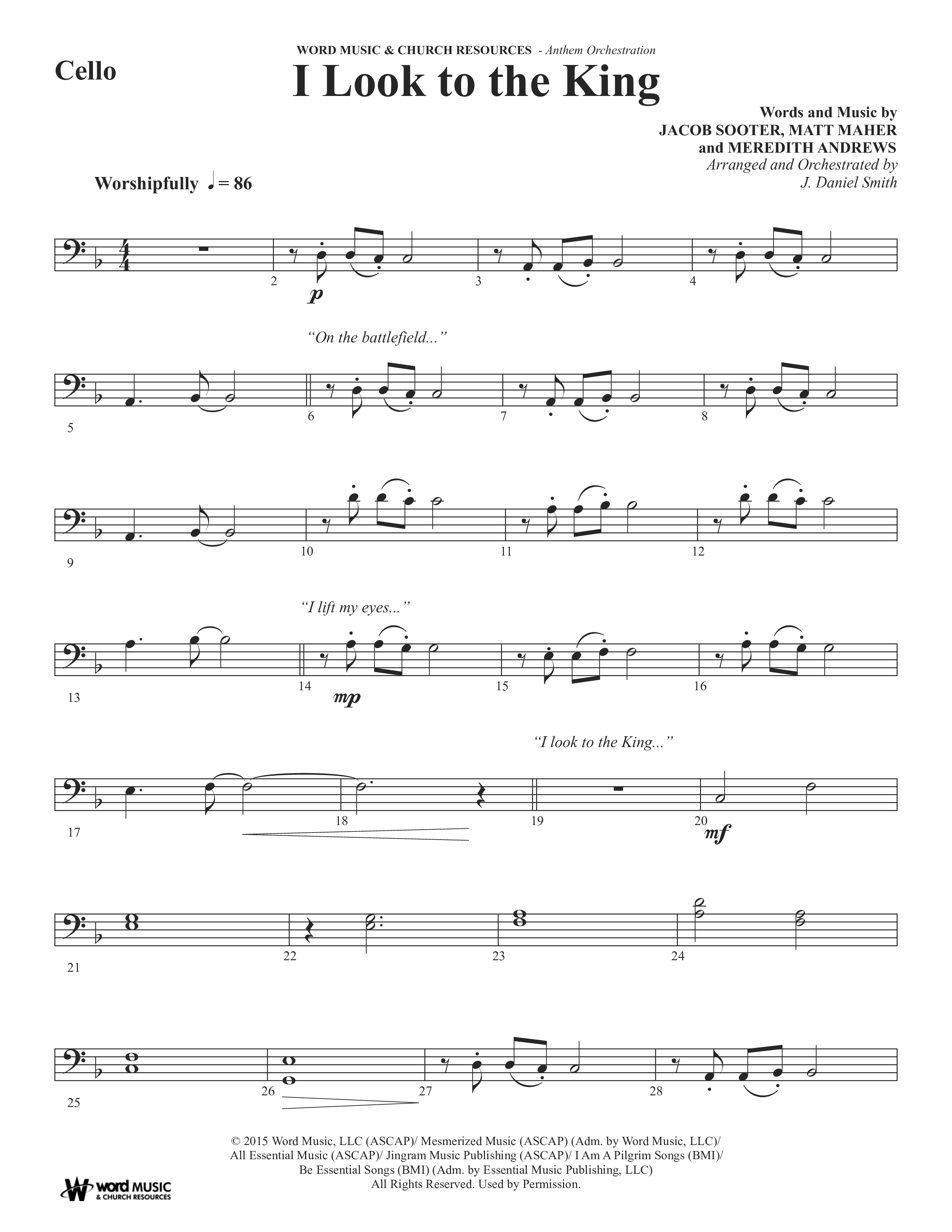 I Look To The King (Choral Anthem SATB) Cello (Word Music Choral / Orch. J. Daniel Smith)