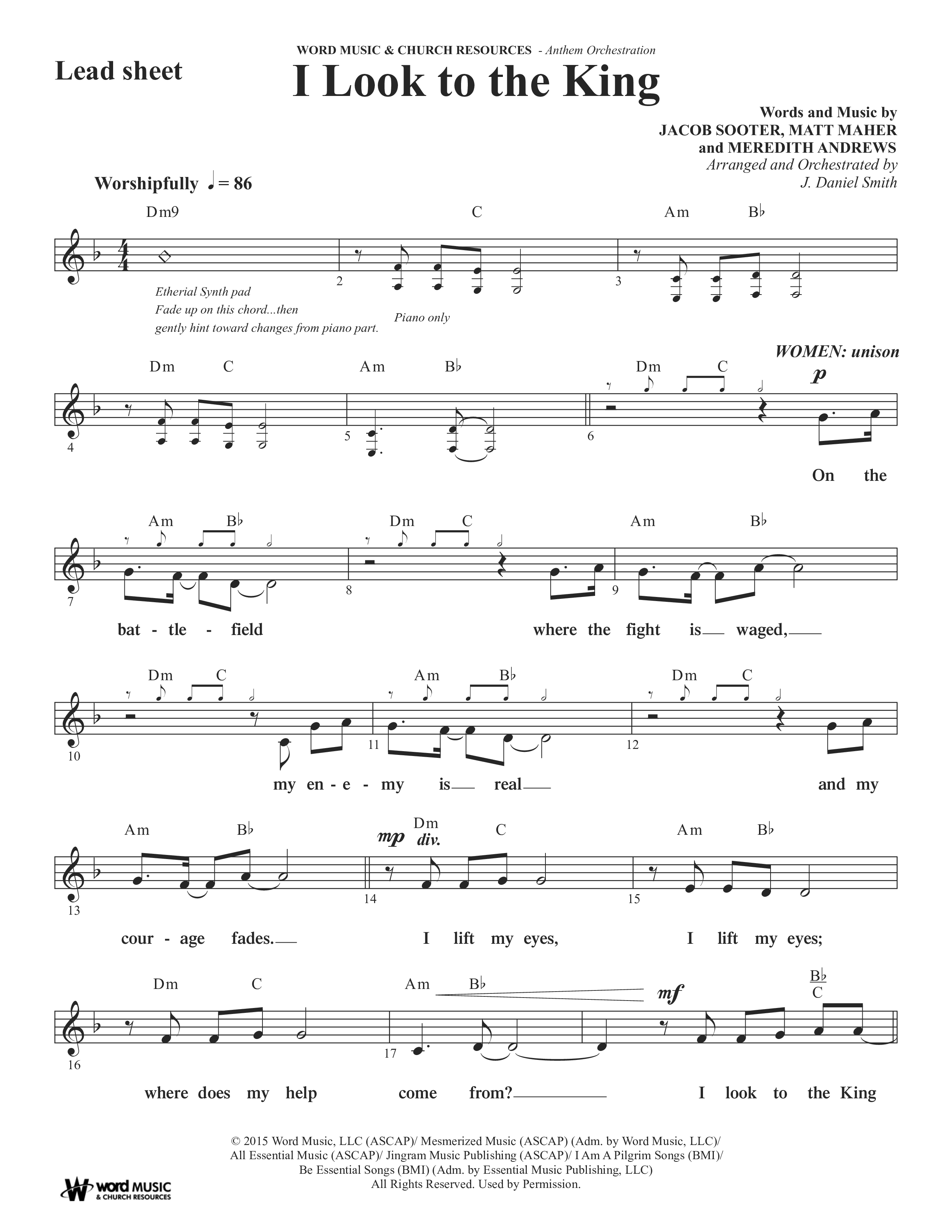 I Look To The King (Choral Anthem SATB) Lead Sheet (Melody) (Word Music Choral / Orch. J. Daniel Smith)