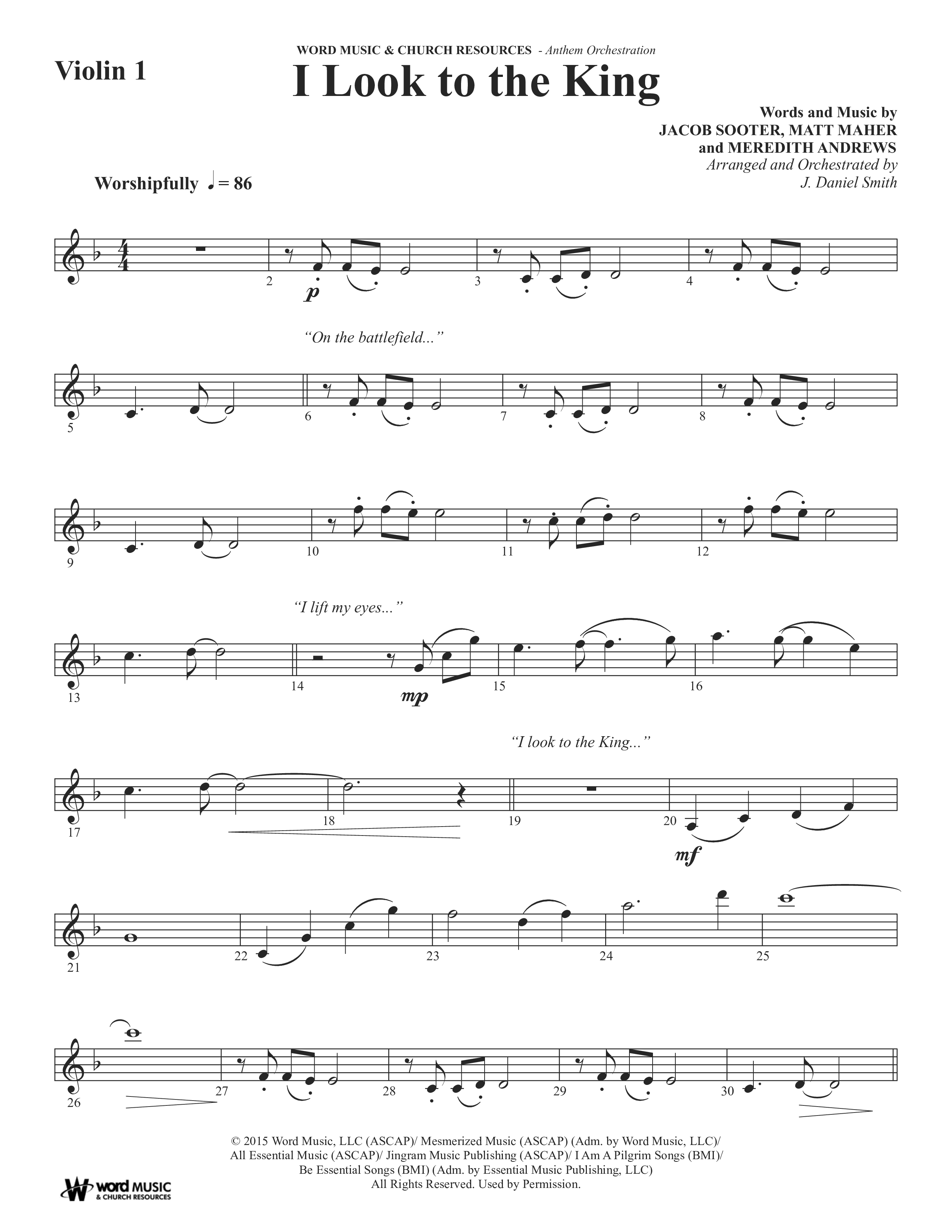 I Look To The King (Choral Anthem SATB) Violin 1/2 (Word Music Choral / Orch. J. Daniel Smith)