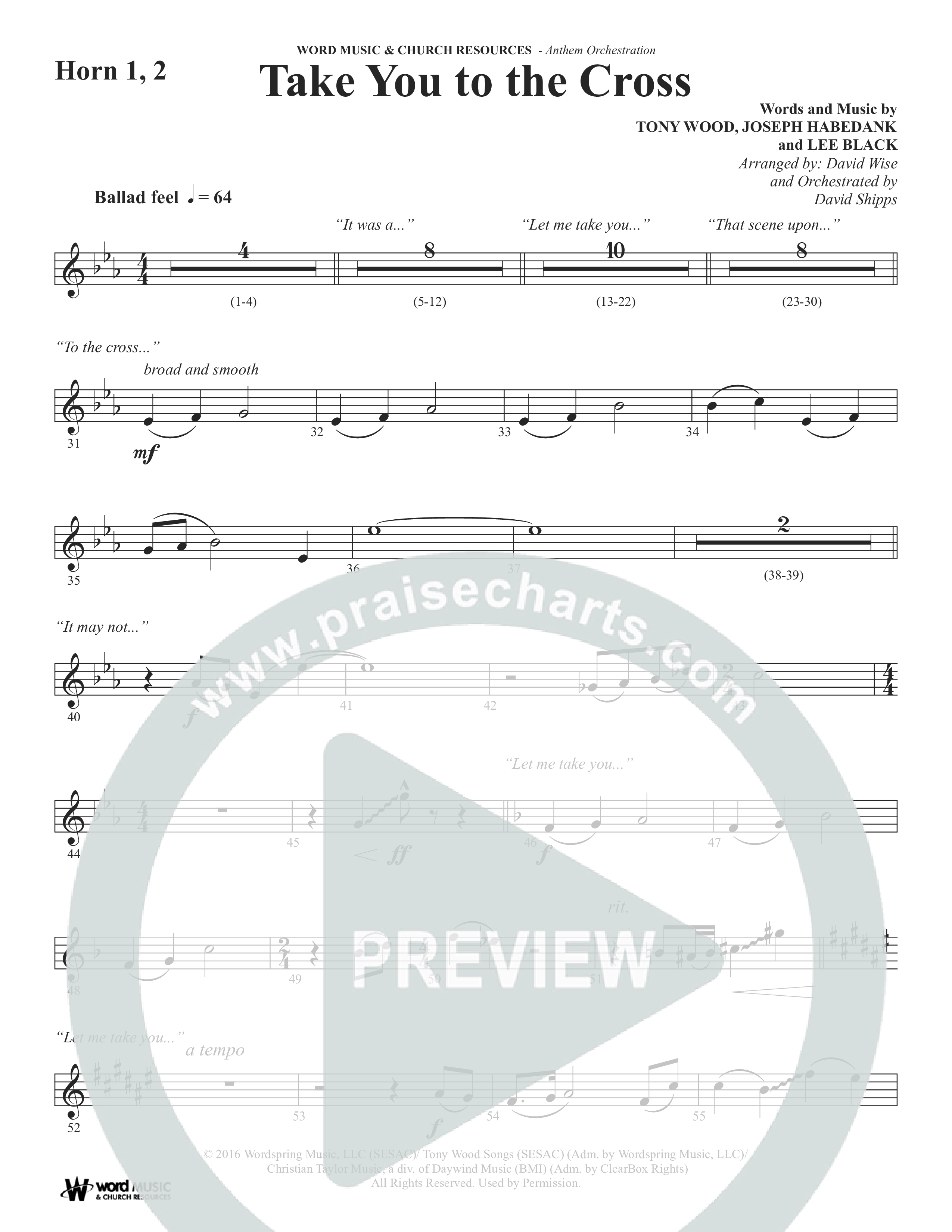 Take You To The Cross (Choral Anthem SATB) French Horn 1/2 (Word Music Choral / Arr. David Wise)