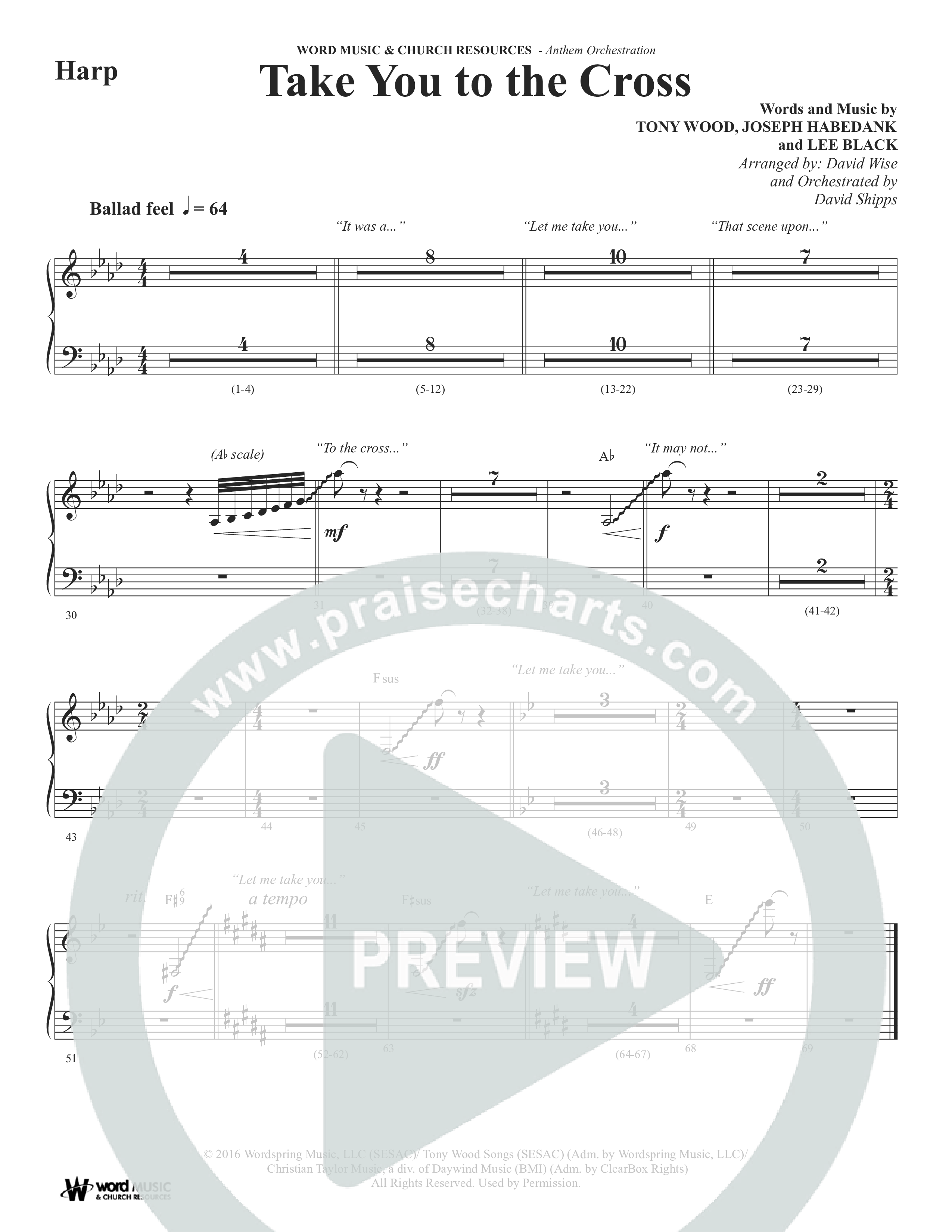 Take You To The Cross (Choral Anthem SATB) Harp (Word Music Choral / Arr. David Wise)