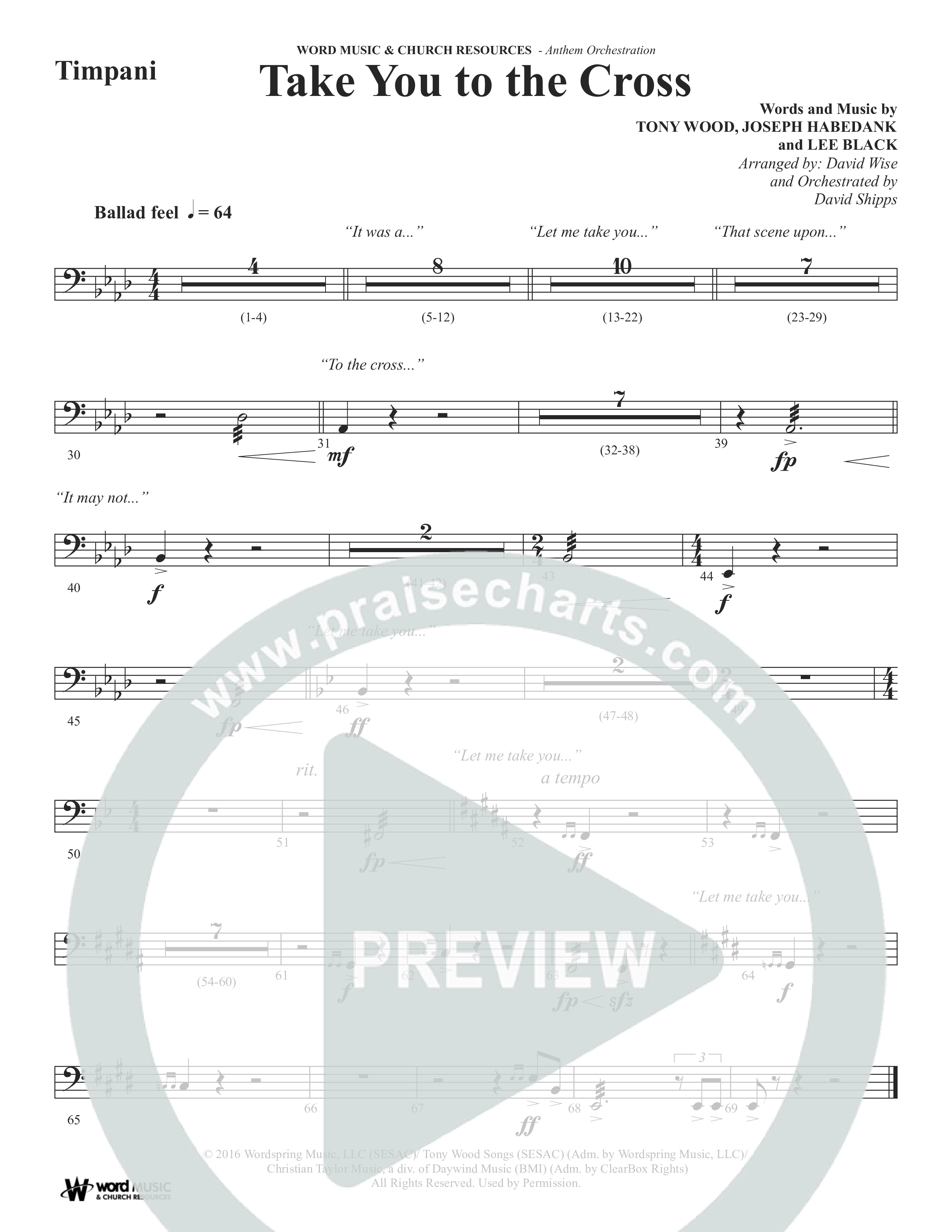 Take You To The Cross (Choral Anthem SATB) Percussion (Word Music Choral / Arr. David Wise)