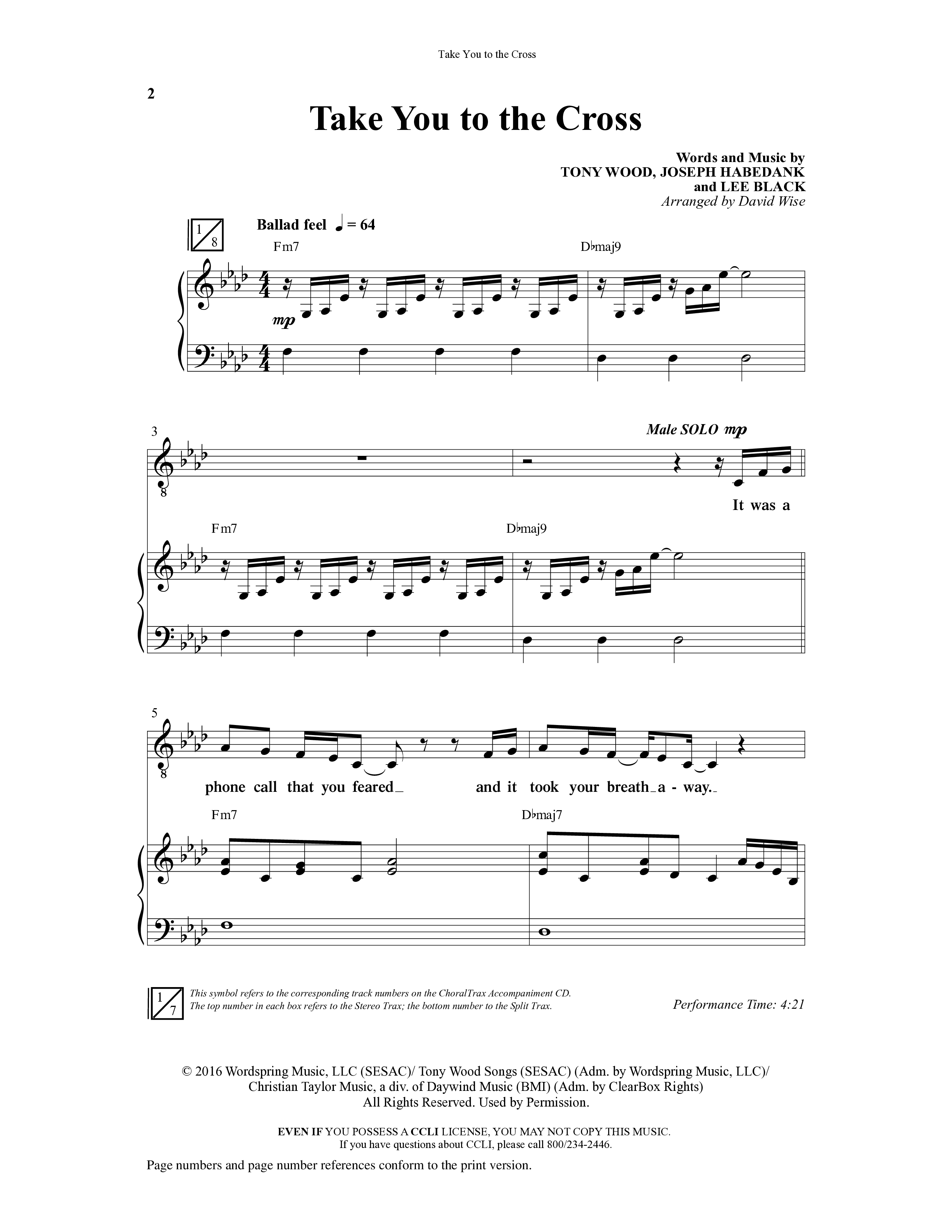 Take You To The Cross (Choral Anthem SATB) Anthem (SATB/Piano) (Word Music Choral / Arr. David Wise)