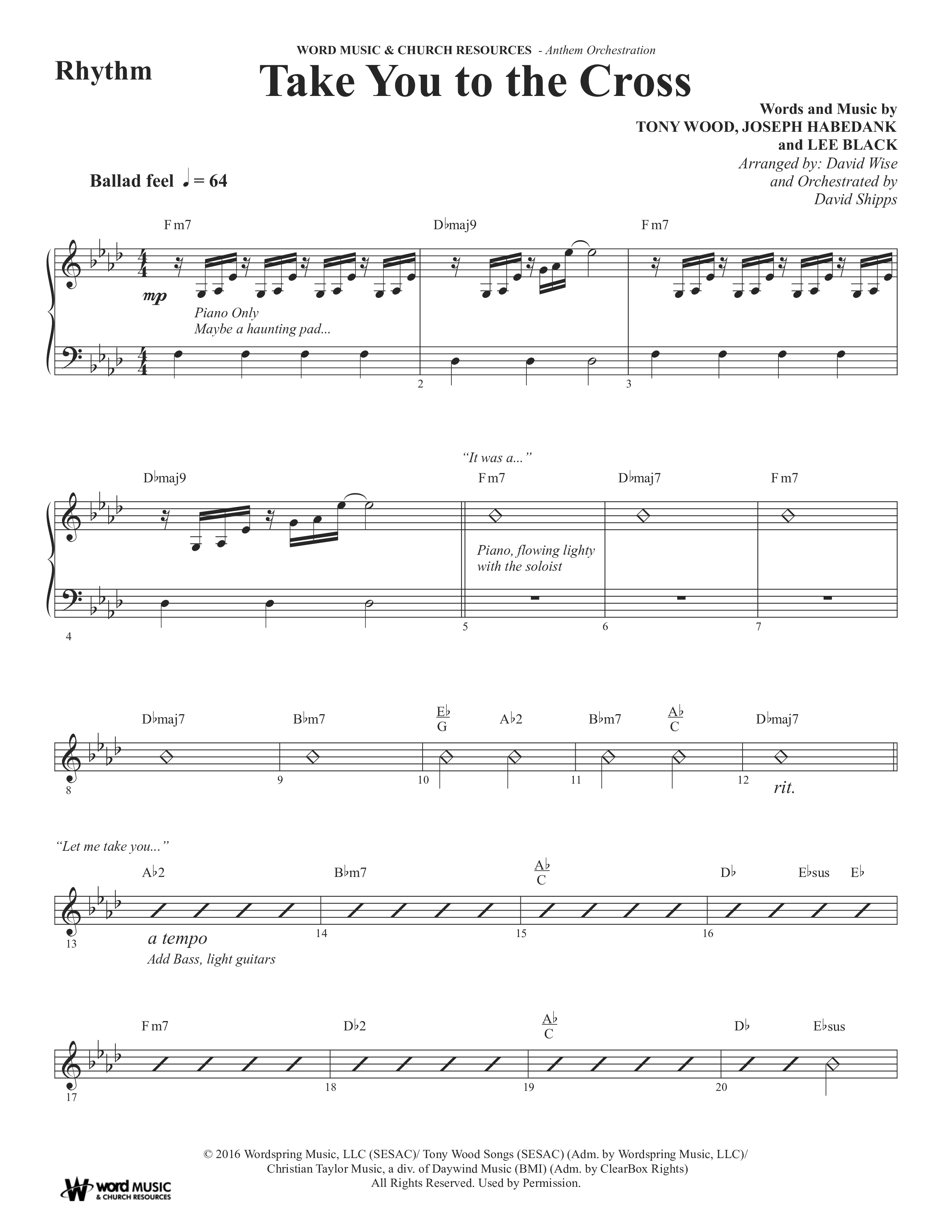 Take You To The Cross (Choral Anthem SATB) Rhythm Chart (Word Music Choral / Arr. David Wise)