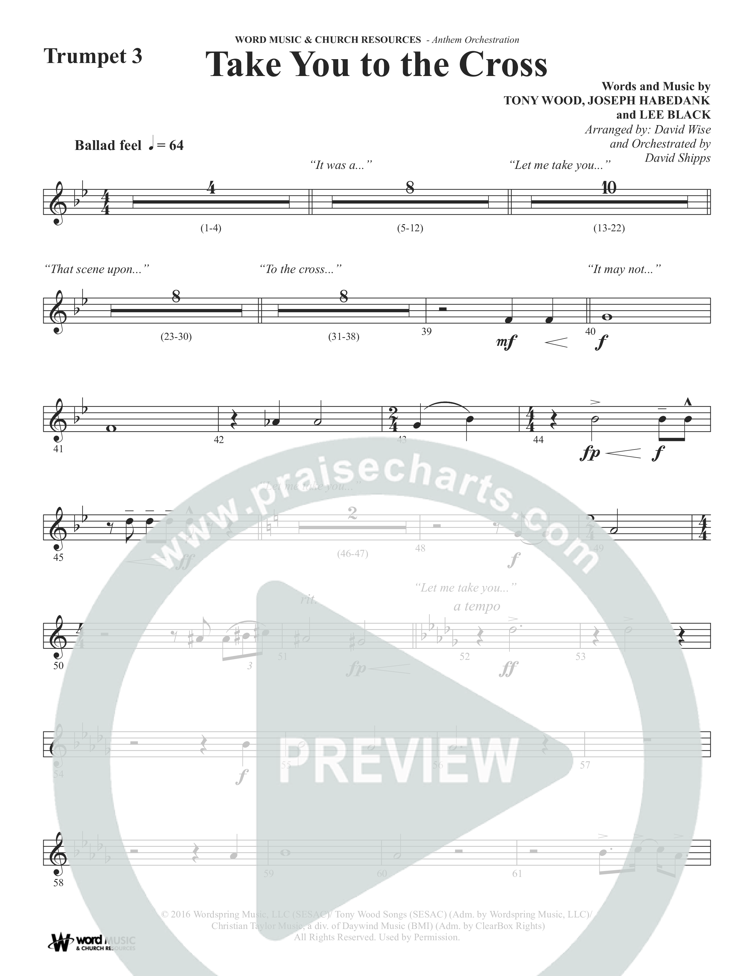 Take You To The Cross (Choral Anthem SATB) Trumpet 3 (Word Music Choral / Arr. David Wise)
