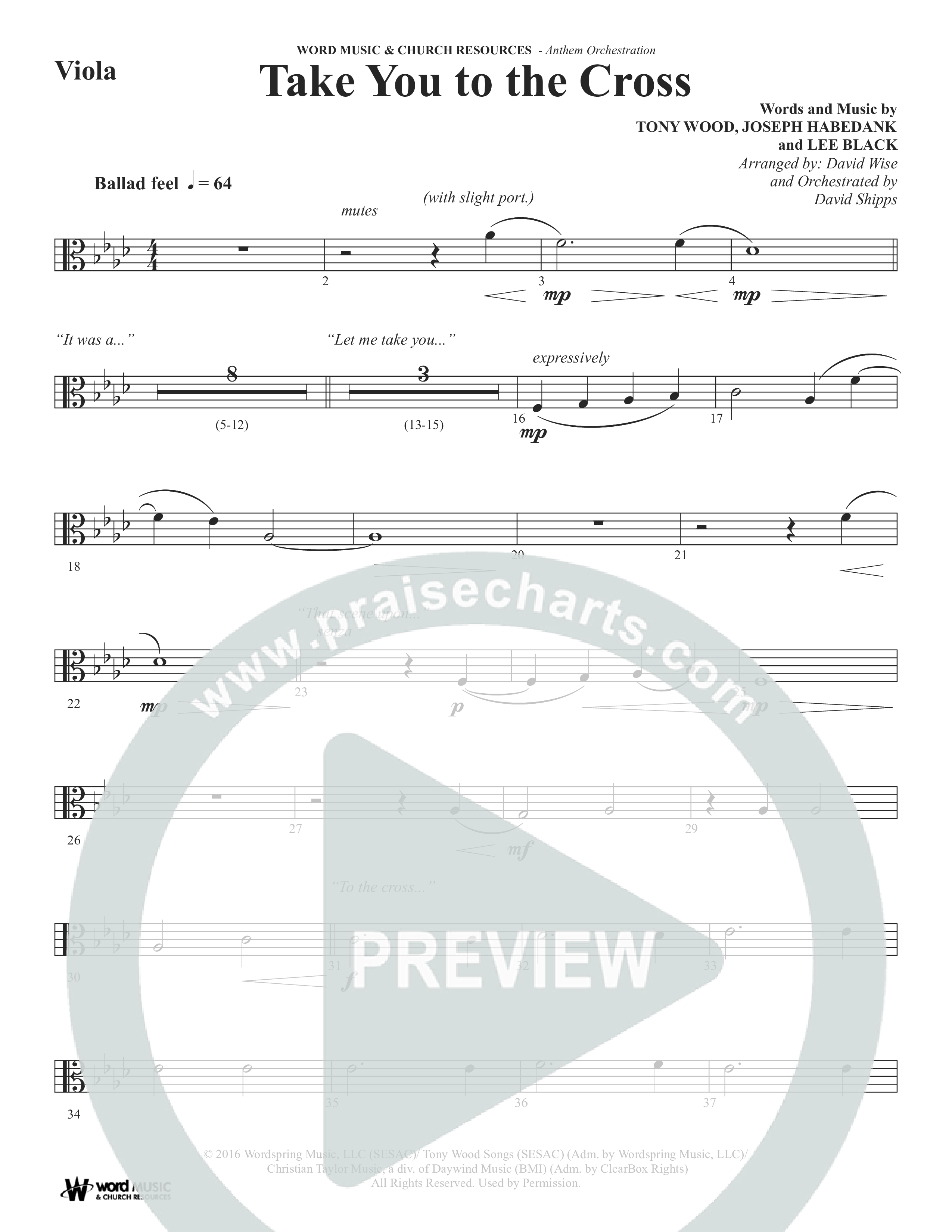 Take You To The Cross (Choral Anthem SATB) Viola (Word Music Choral / Arr. David Wise)