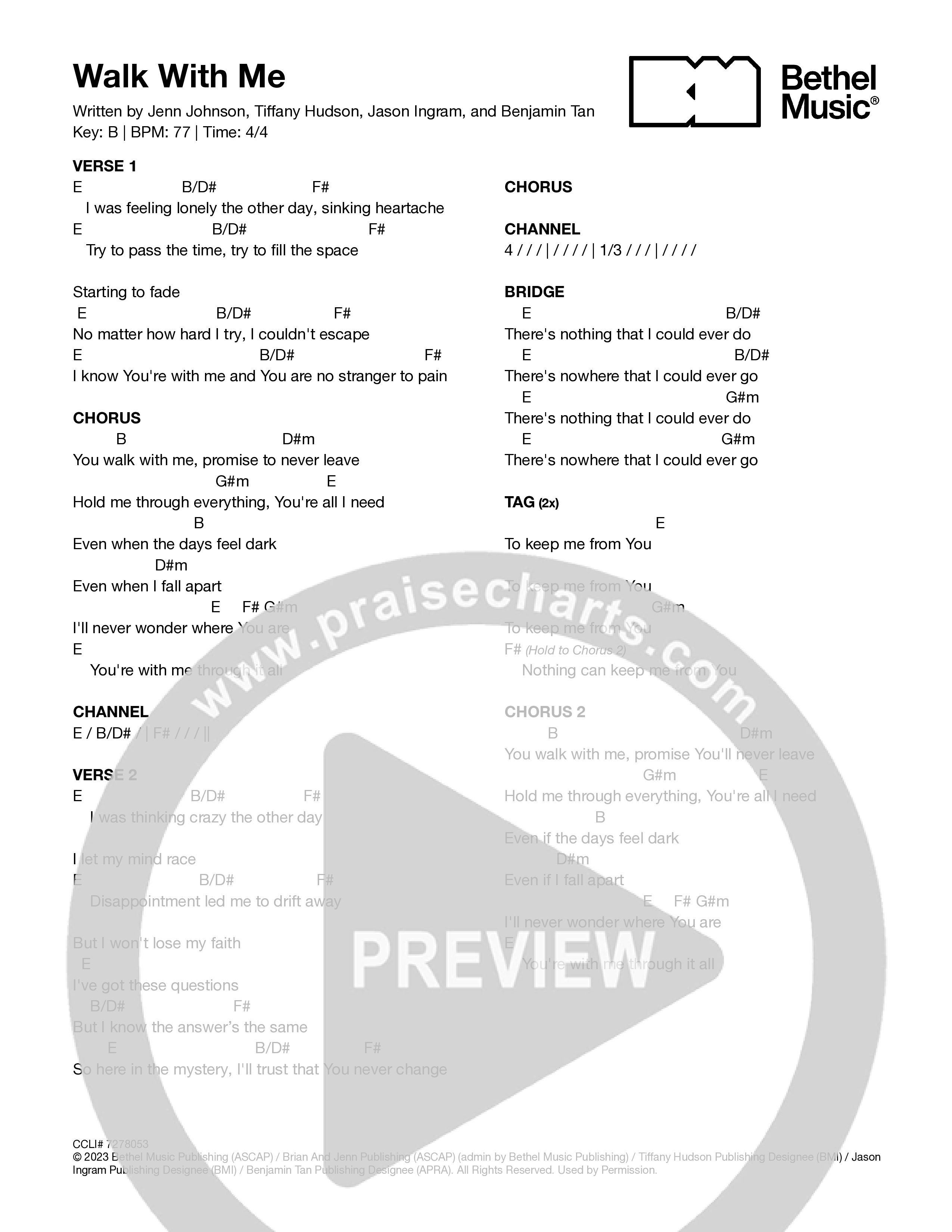 Walk With Me Chord Chart (Jenn Johnson / Tiffany Hudson)
