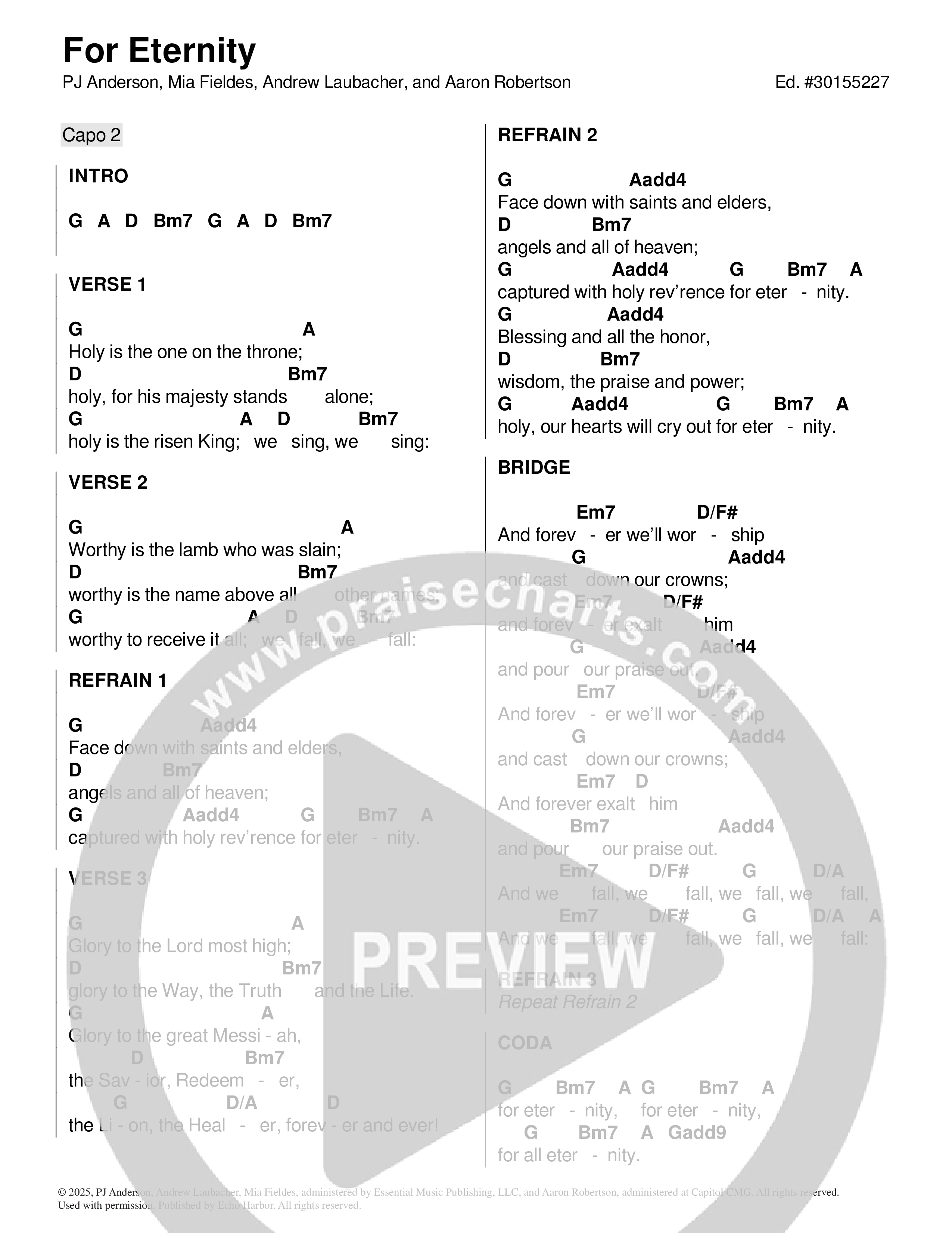 For Eternity Chord Chart (Echo Harbor Worship)