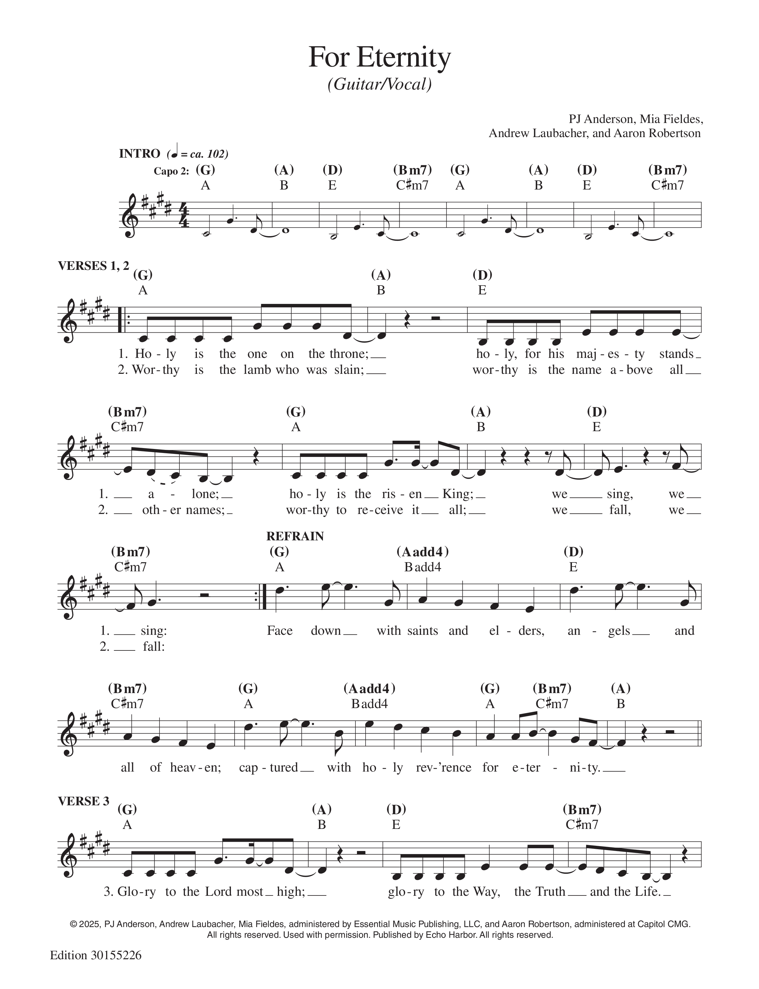 For Eternity Lead Sheet Melody (Echo Harbor Worship)