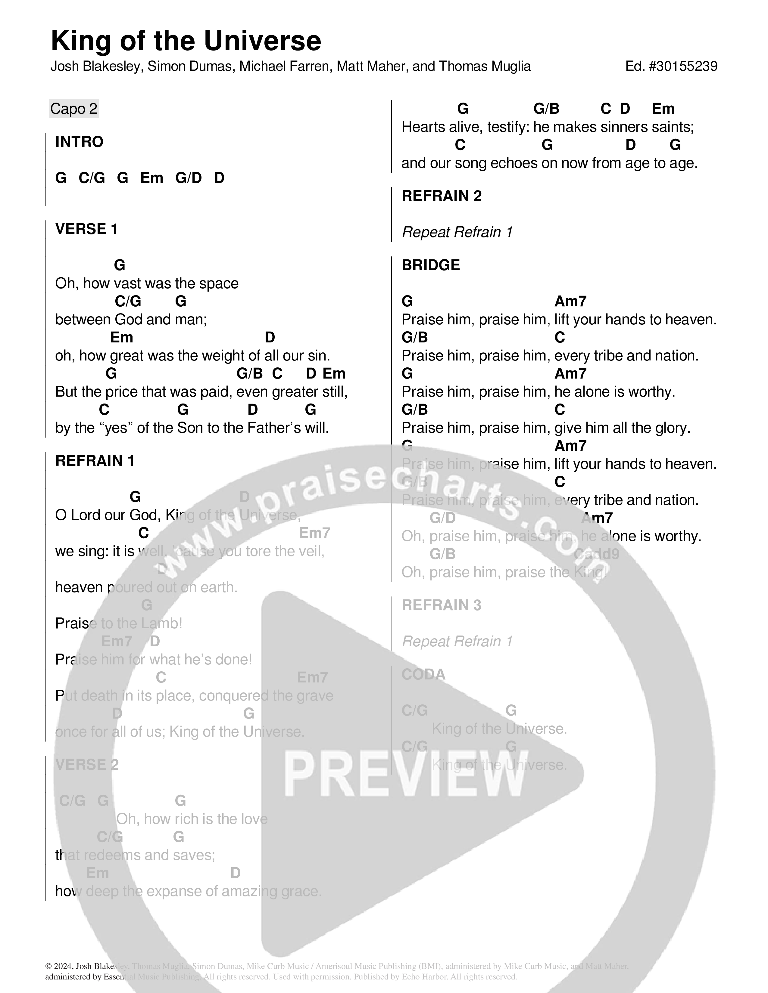 King Of The Universe Chord Chart (Echo Harbor Worship)