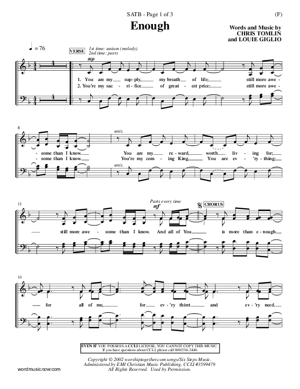 Enough Choir Sheet (SATB) (Chris Tomlin)
