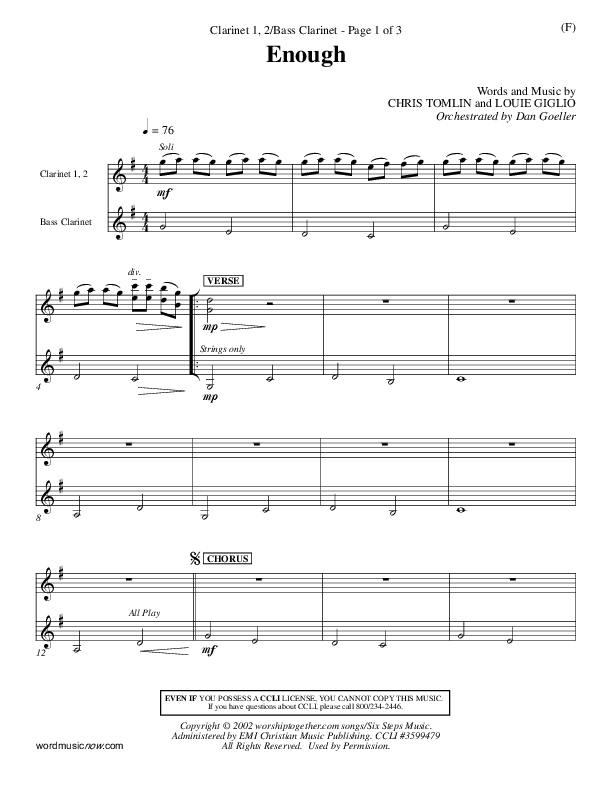 Enough Clarinet 1/2, Bass Clarinet (Chris Tomlin)