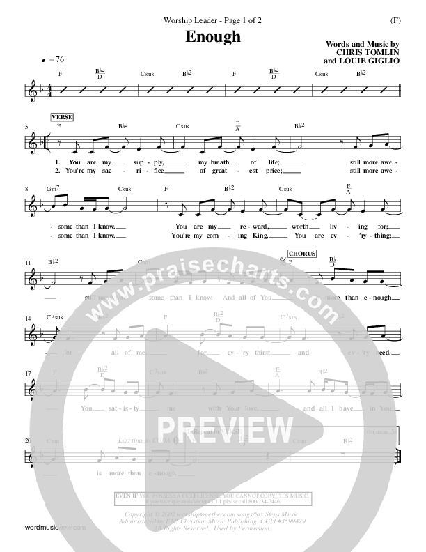 Enough Lead Sheet (Chris Tomlin)