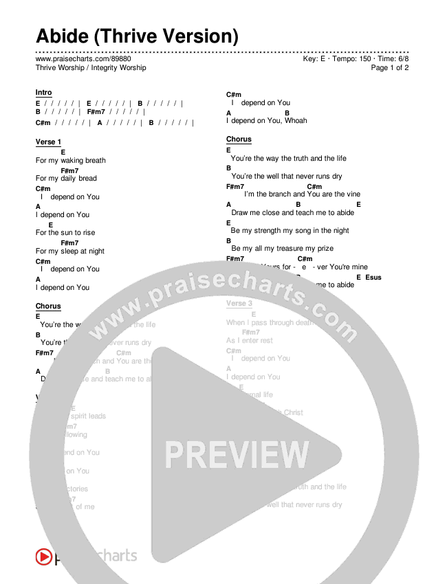Abide (Thrive Version) Chord Chart (Thrive Worship / Integrity Worship)