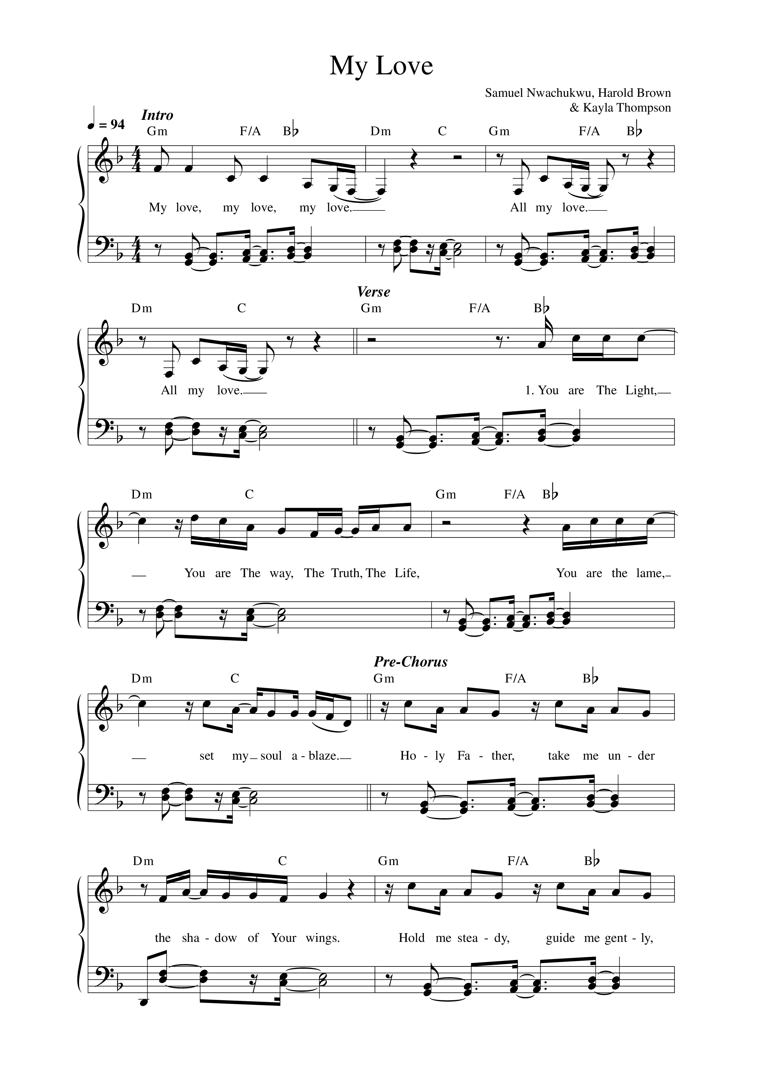 My Love Lead Sheet Melody (CalledOut Music)