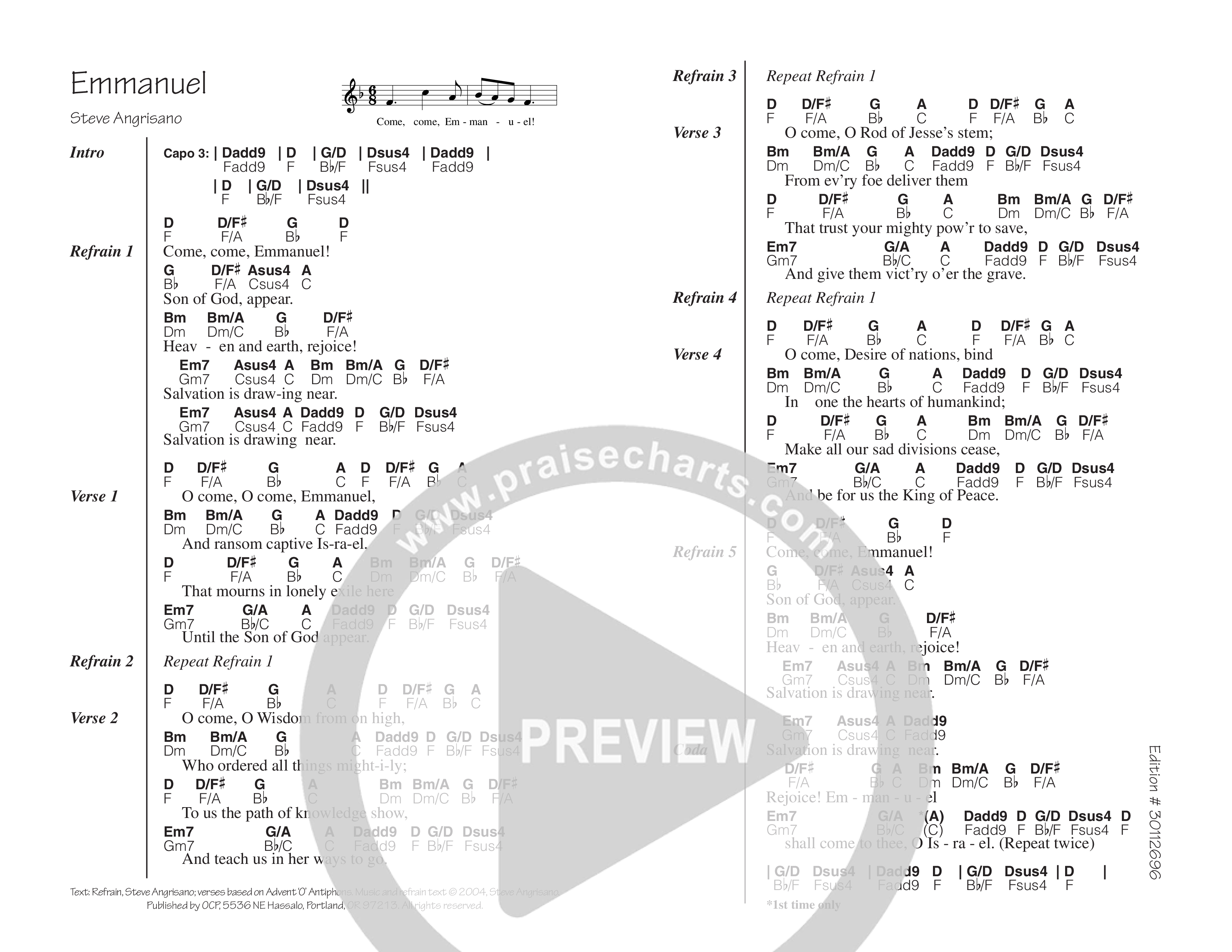 Emmanuel Chord Chart (Steve Angrisano)