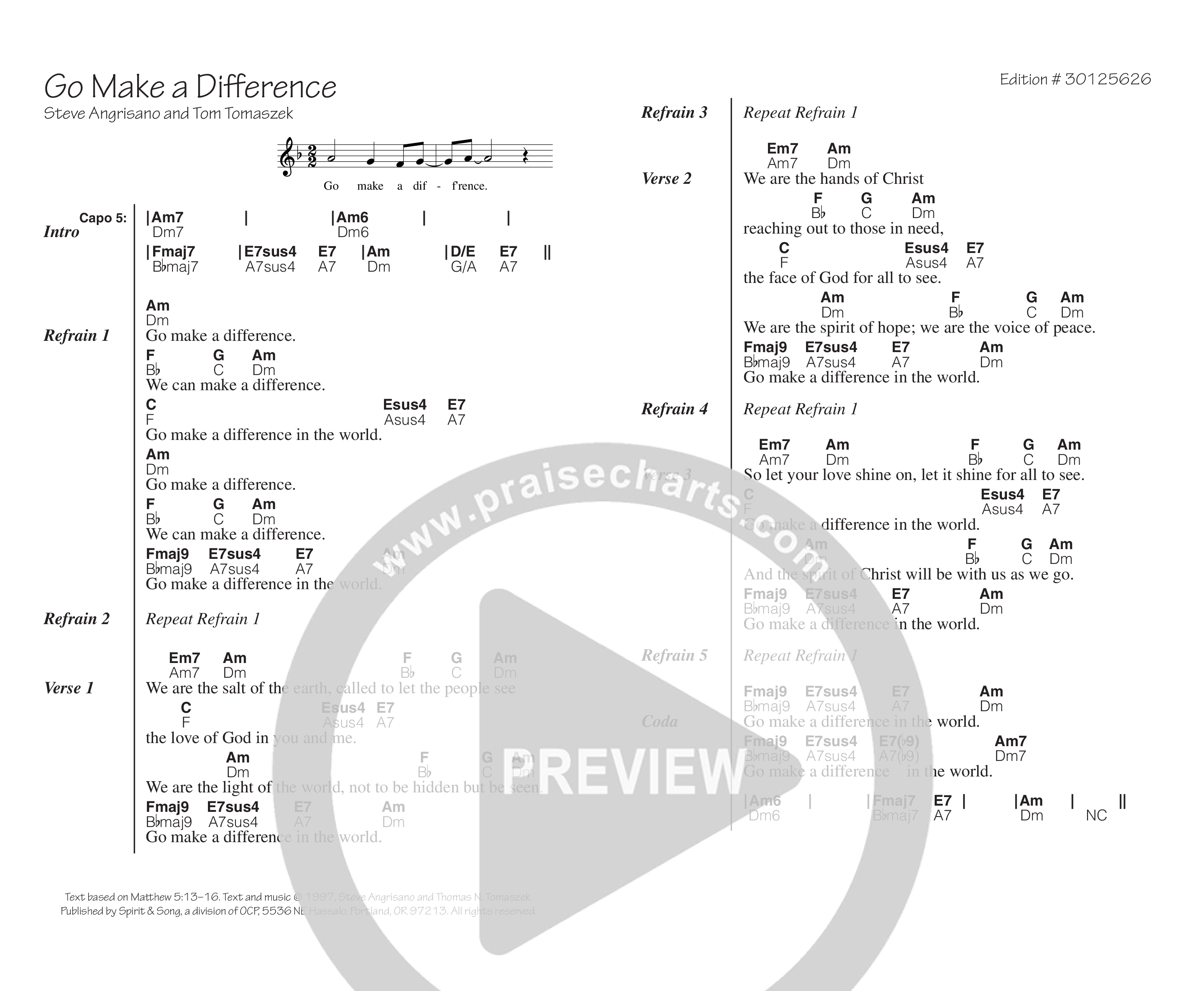 Go Make A Difference Chord Chart (Steve Angrisano)
