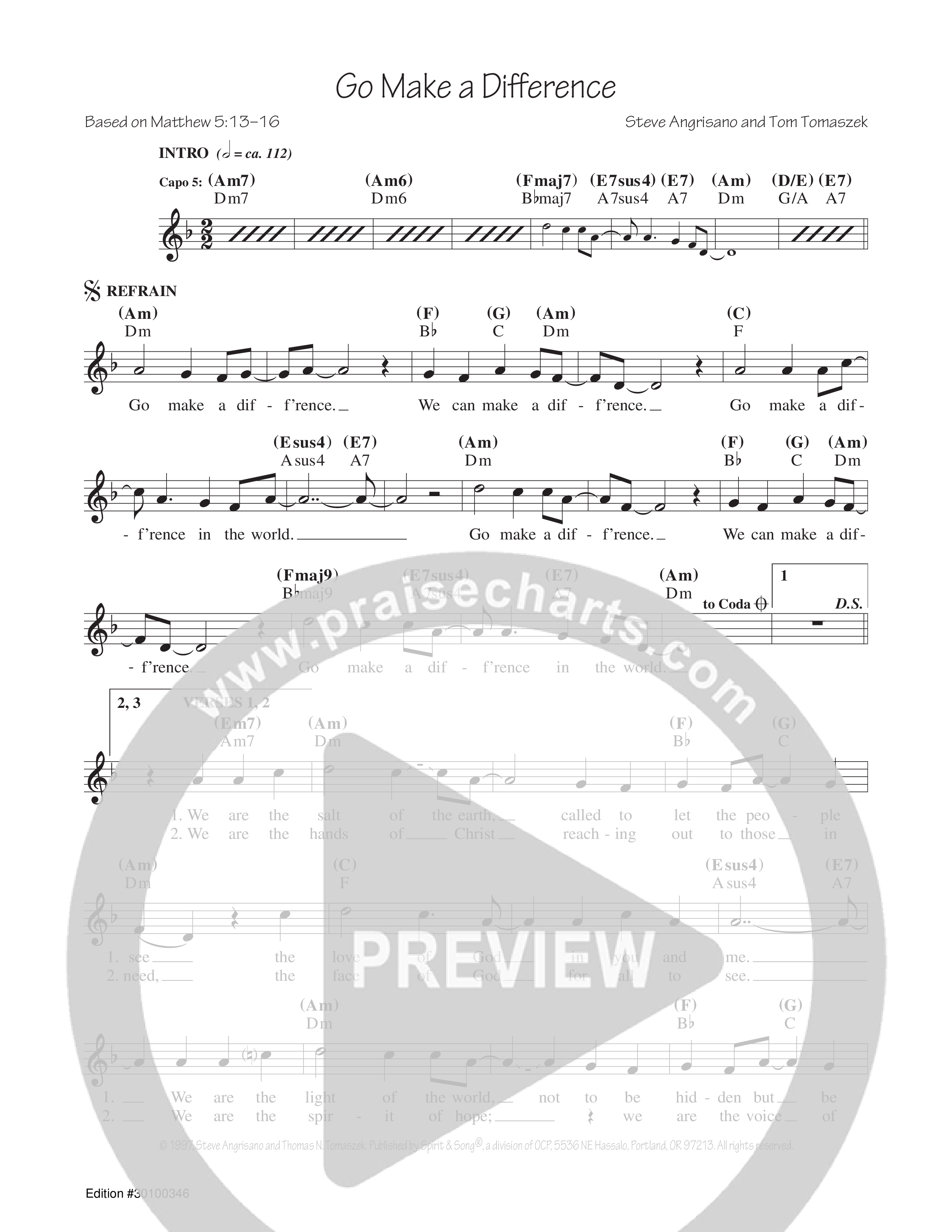 Go Make A Difference Lead Sheet Melody (Steve Angrisano)