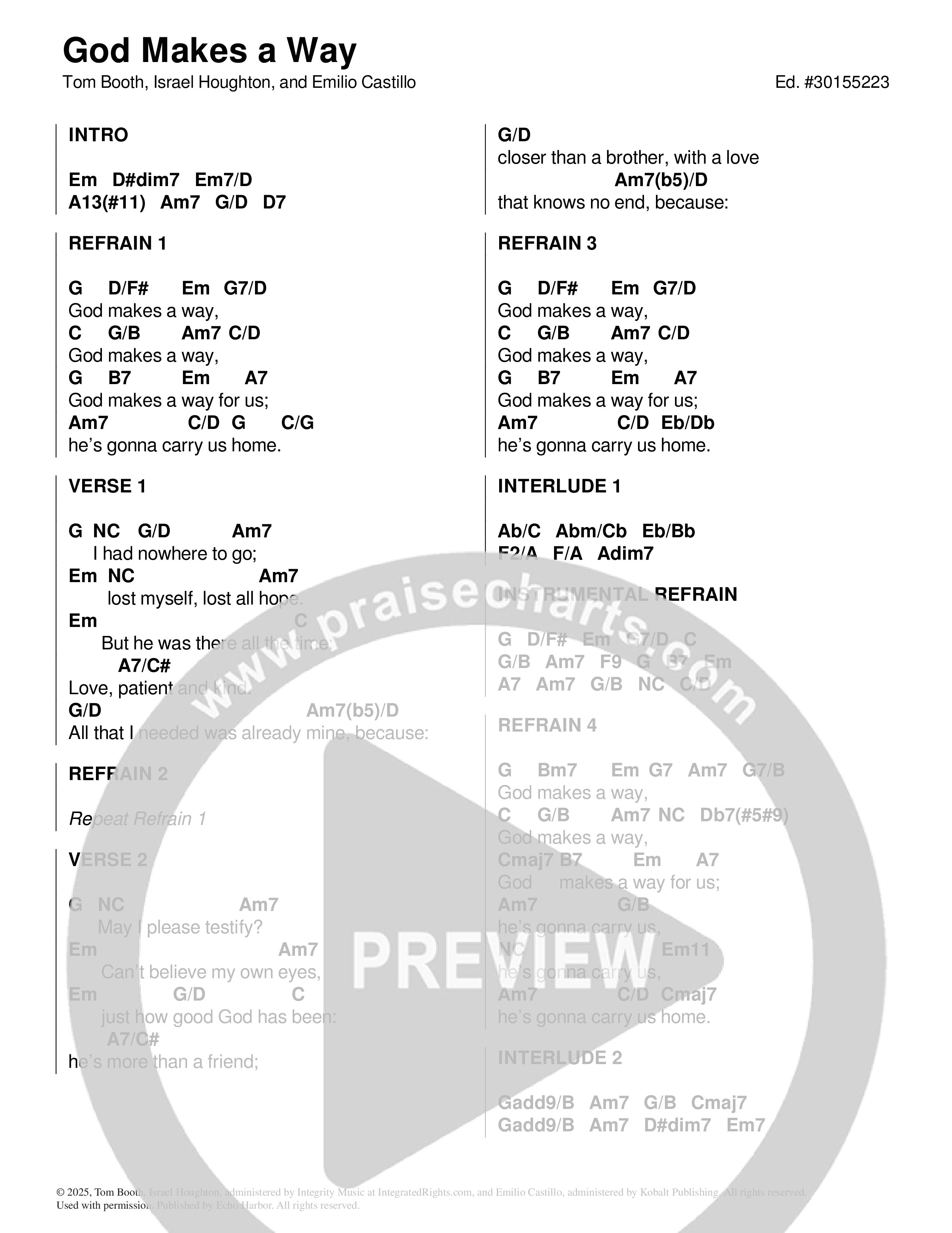 God Makes A Way Chord Chart (Echo Harbor Worship / Israel Houghton / Tower Of Power / Cory Henry)