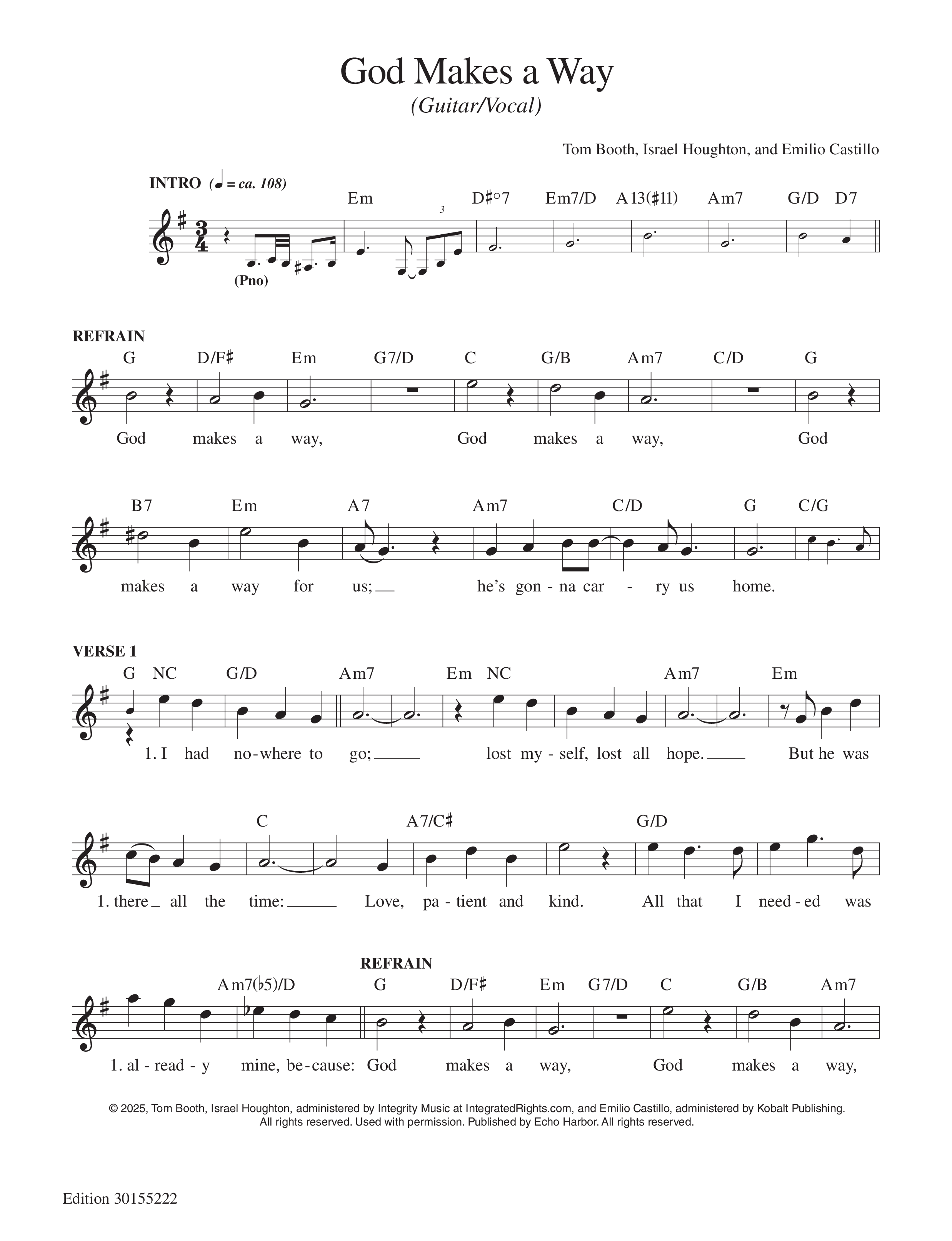 God Makes A Way Lead Sheet Melody (Echo Harbor Worship / Israel Houghton / Tower Of Power / Cory Henry)