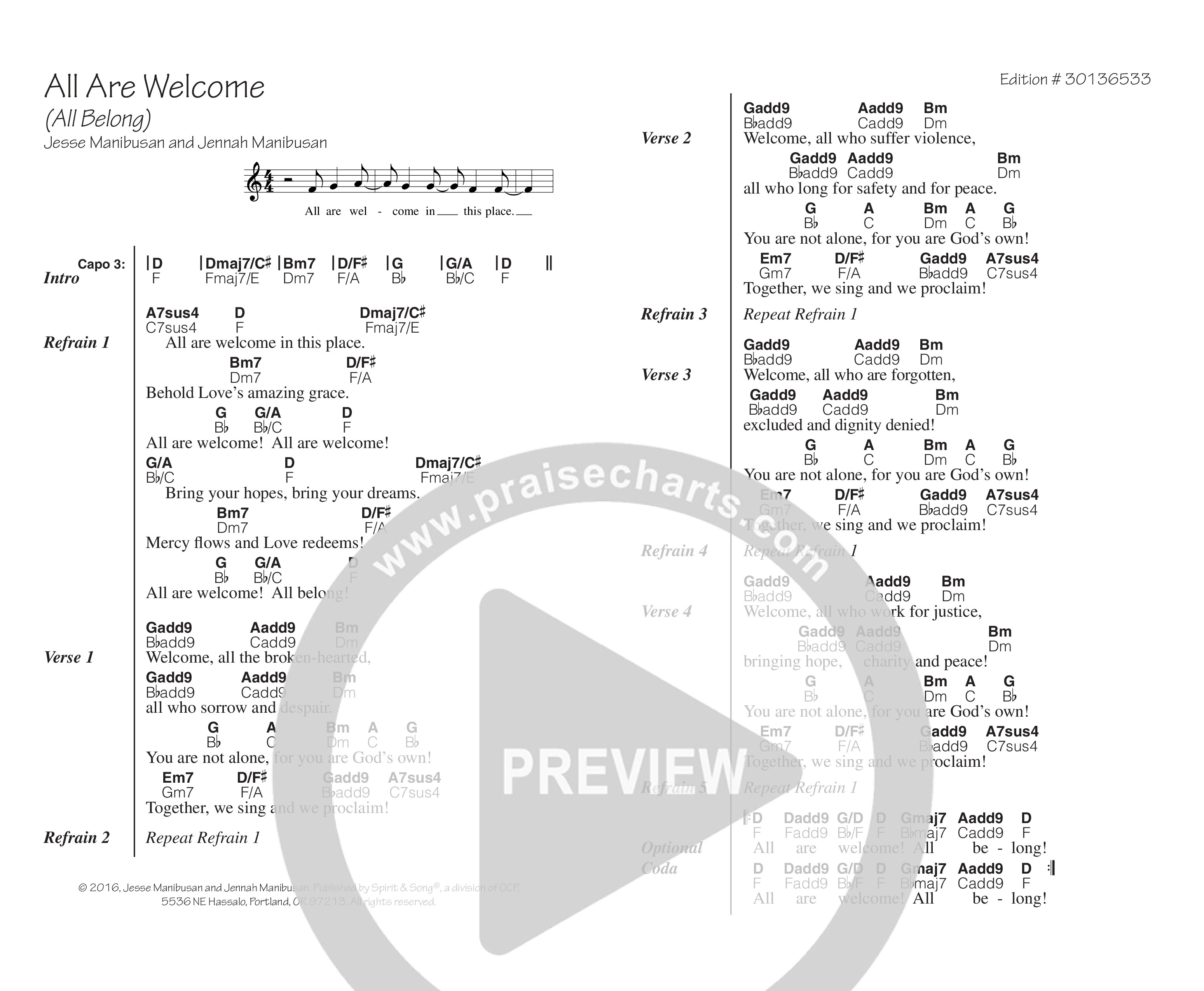 All Are Welcome Chord Chart (Jesse Manibusan)