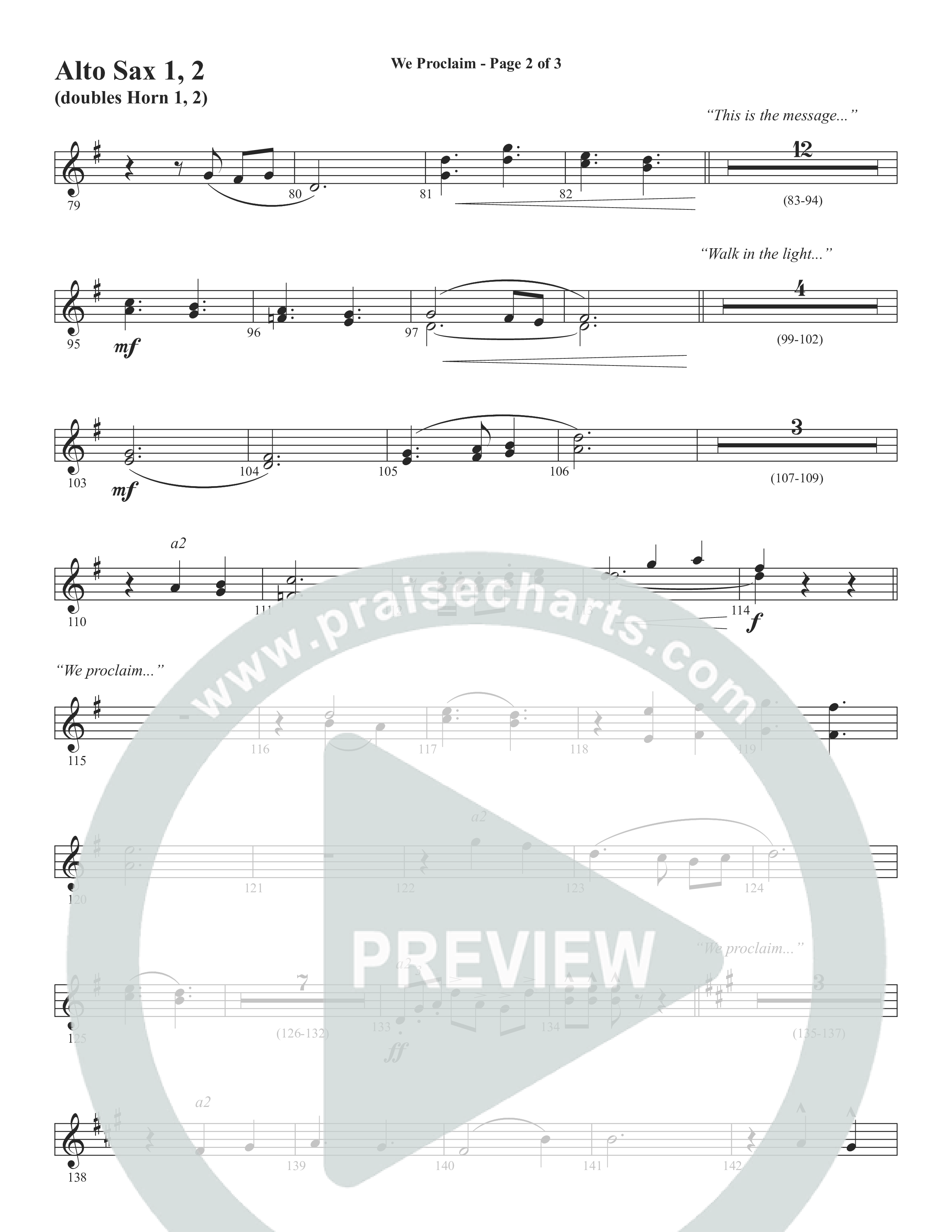 We Proclaim (Choral Anthem SATB) Alto Sax 1/2 (Word Music Choral / Arr. Joshua Spacht)