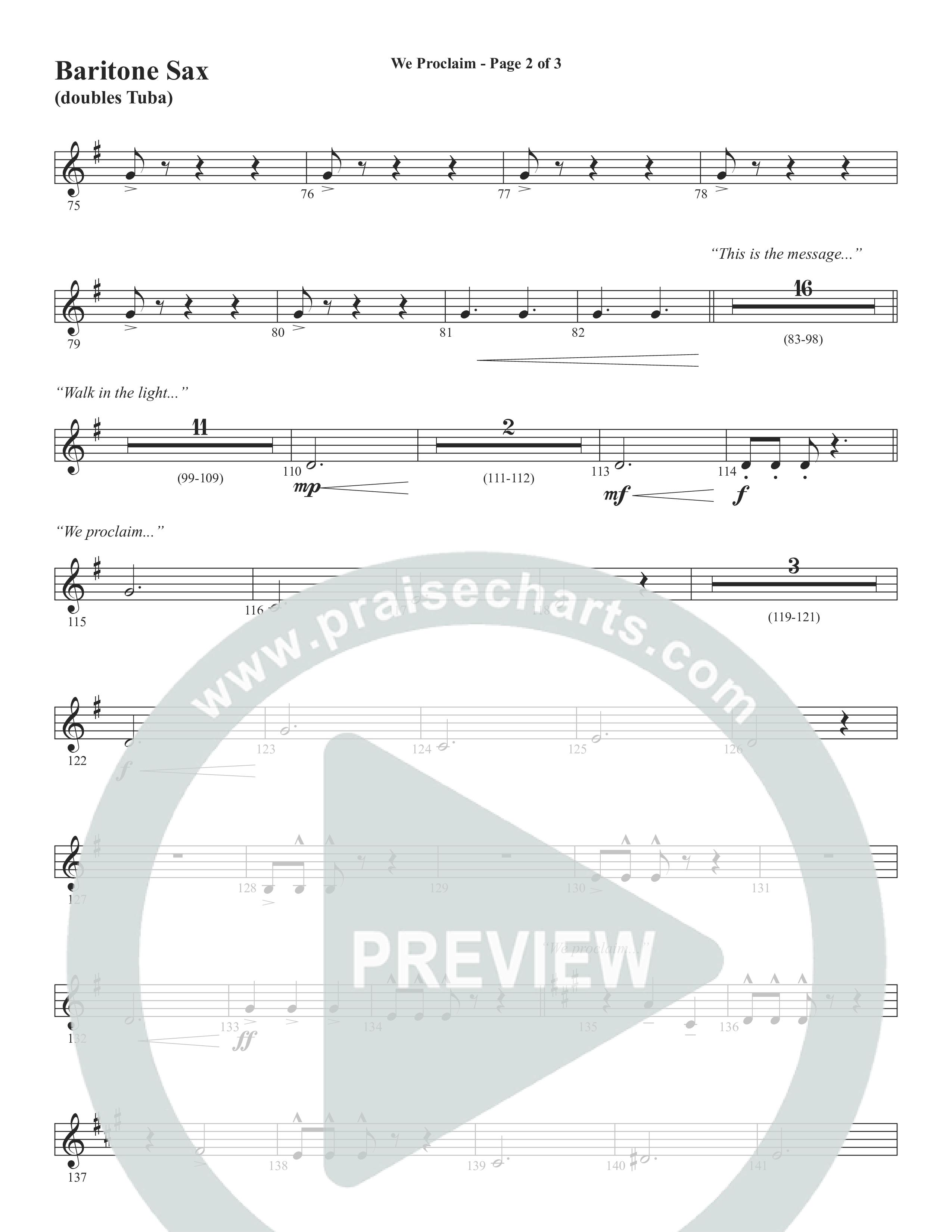 We Proclaim (Choral Anthem SATB) Bari Sax (Word Music Choral / Arr. Joshua Spacht)