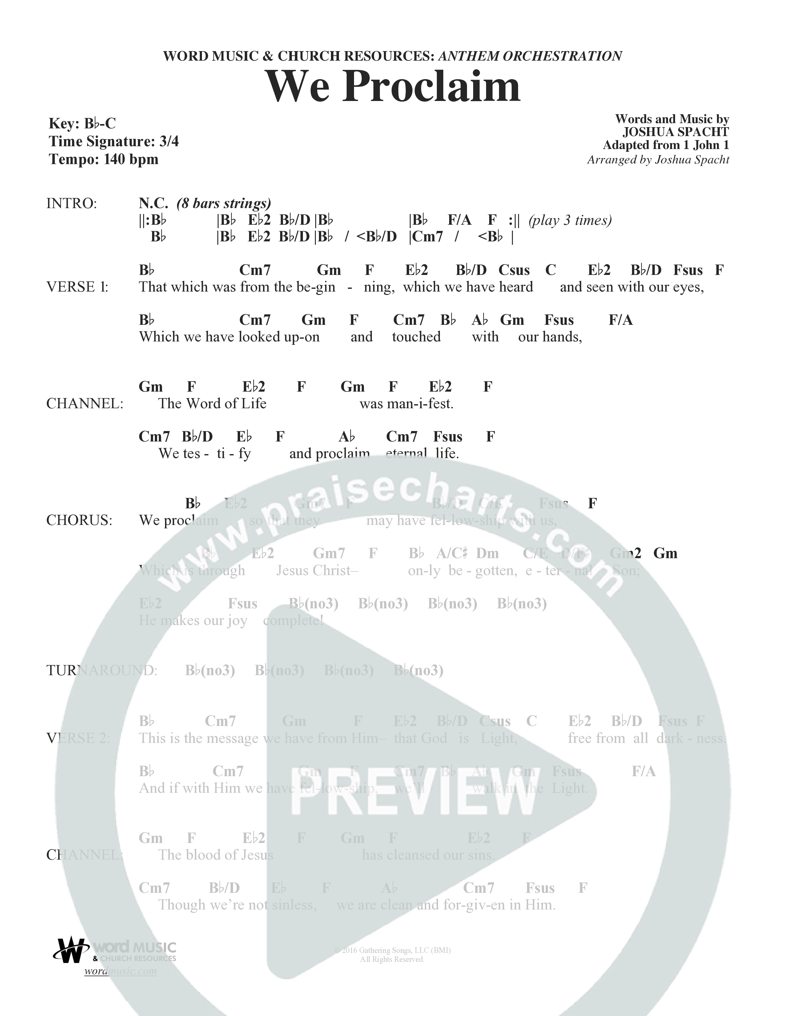 We Proclaim (Choral Anthem SATB) Chord Chart (Word Music Choral / Arr. Joshua Spacht)