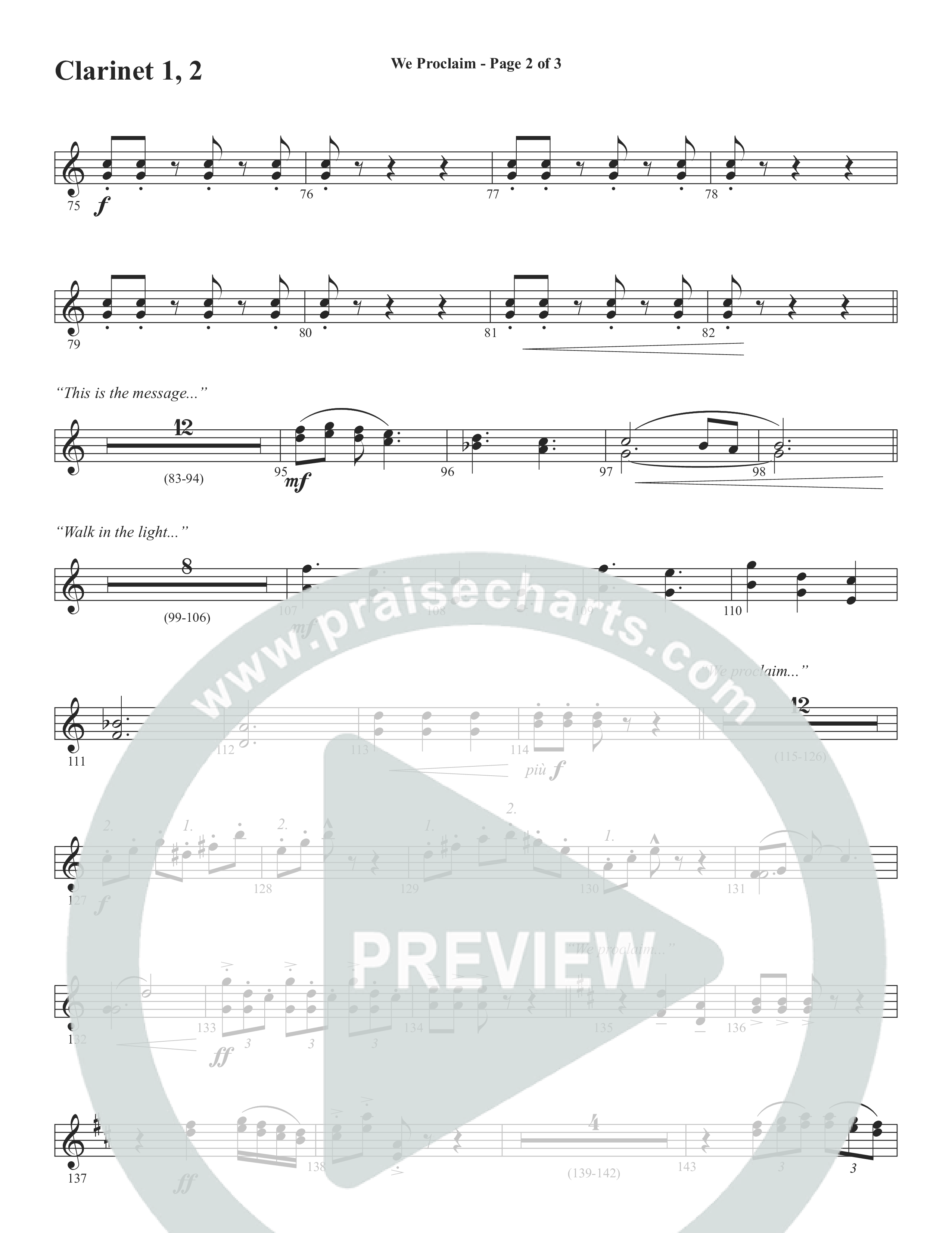 We Proclaim (Choral Anthem SATB) Clarinet 1/2 (Word Music Choral / Arr. Joshua Spacht)