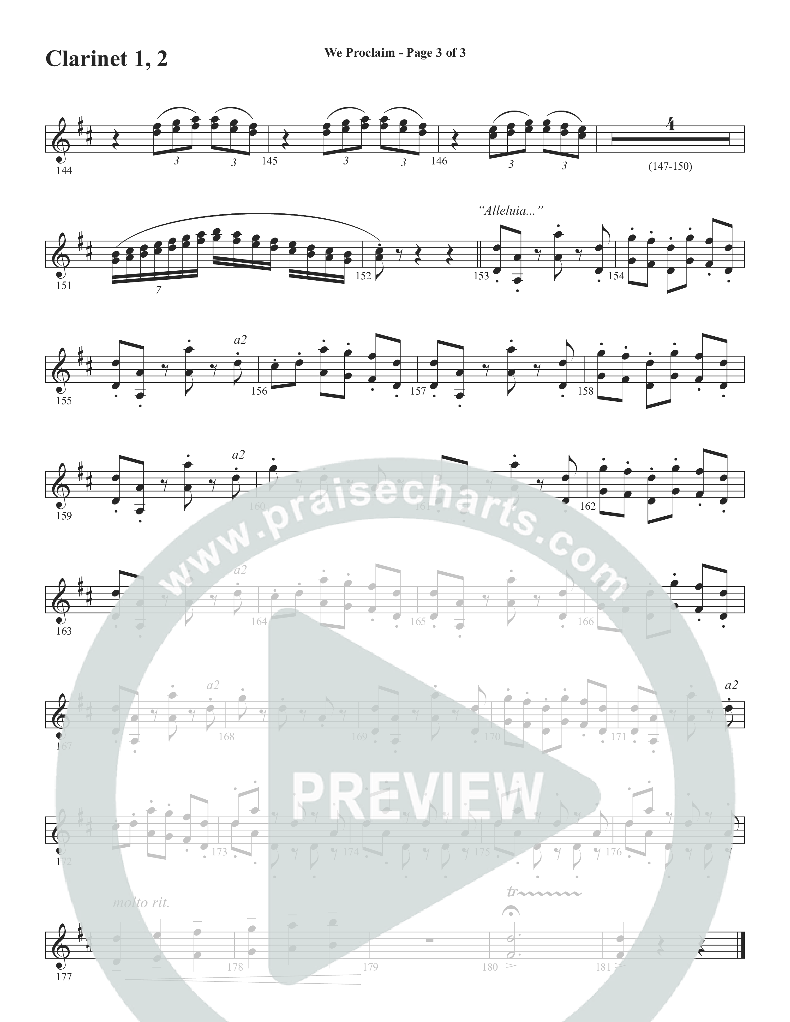 We Proclaim (Choral Anthem SATB) Clarinet 1/2 (Word Music Choral / Arr. Joshua Spacht)
