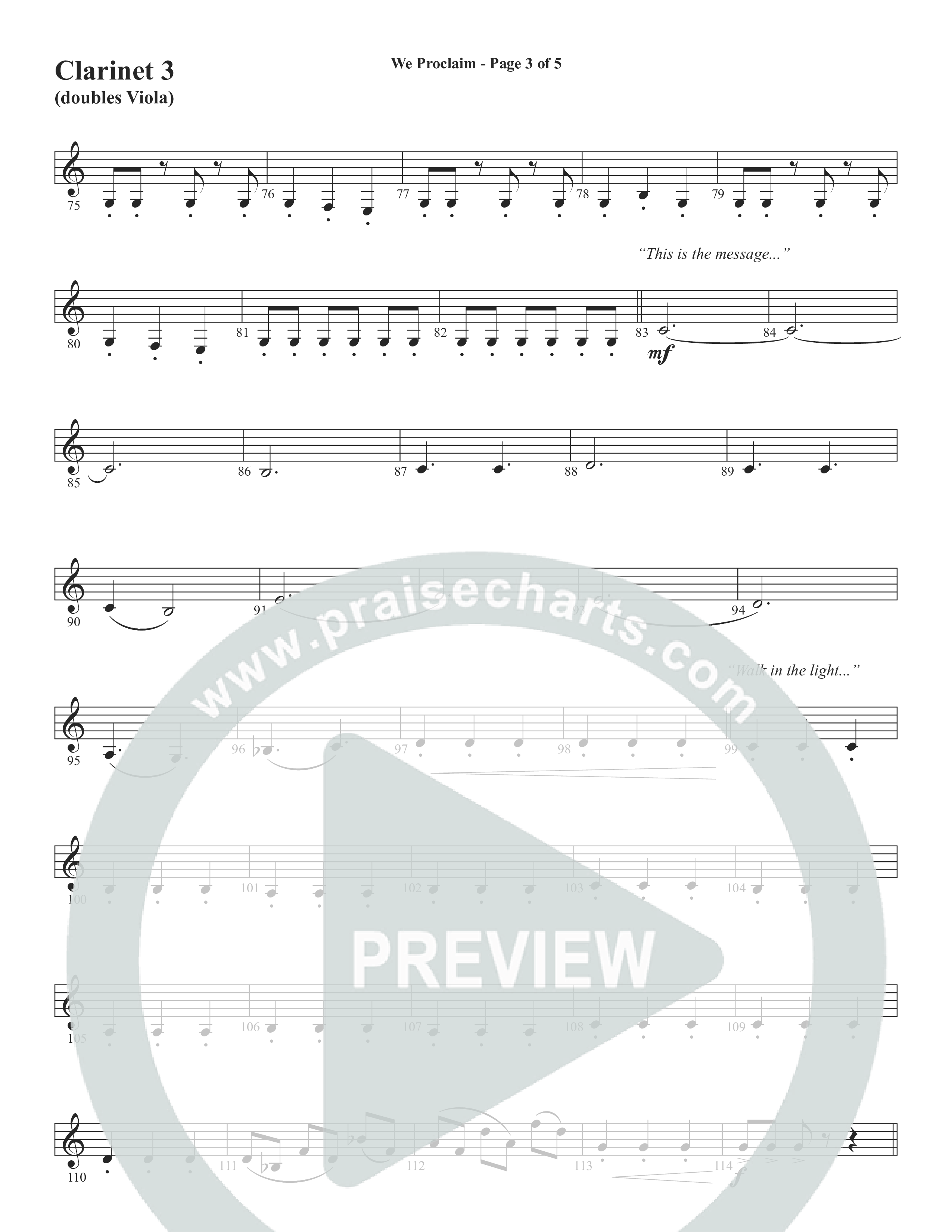 We Proclaim (Choral Anthem SATB) Clarinet 3 (Word Music Choral / Arr. Joshua Spacht)