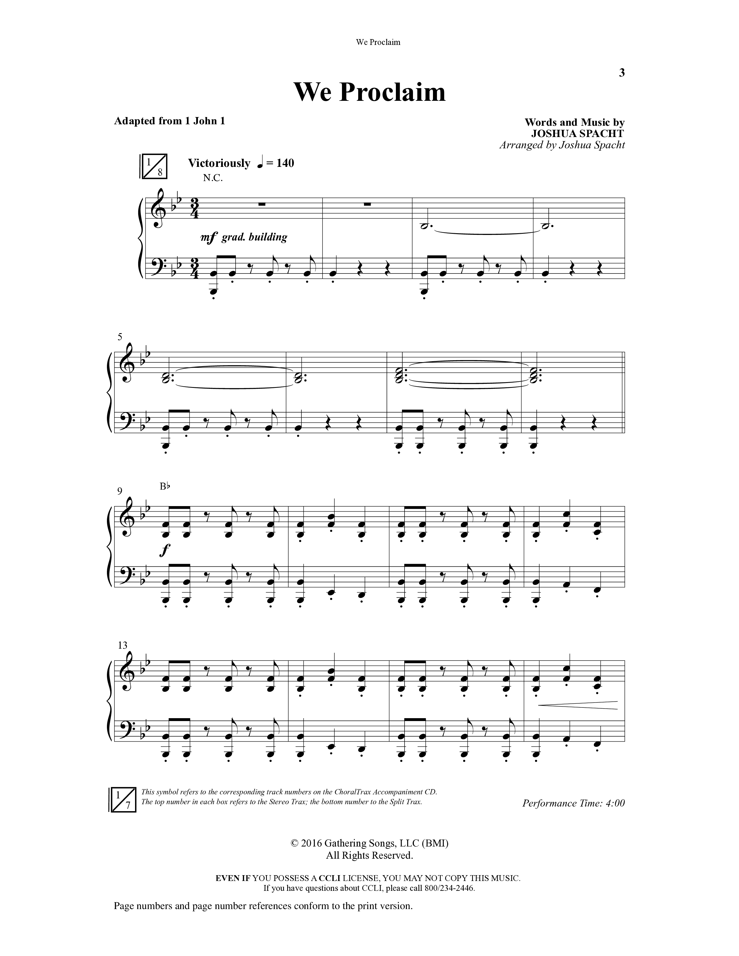 We Proclaim (Choral Anthem SATB) Anthem (SATB/Piano) (Word Music Choral / Arr. Joshua Spacht)