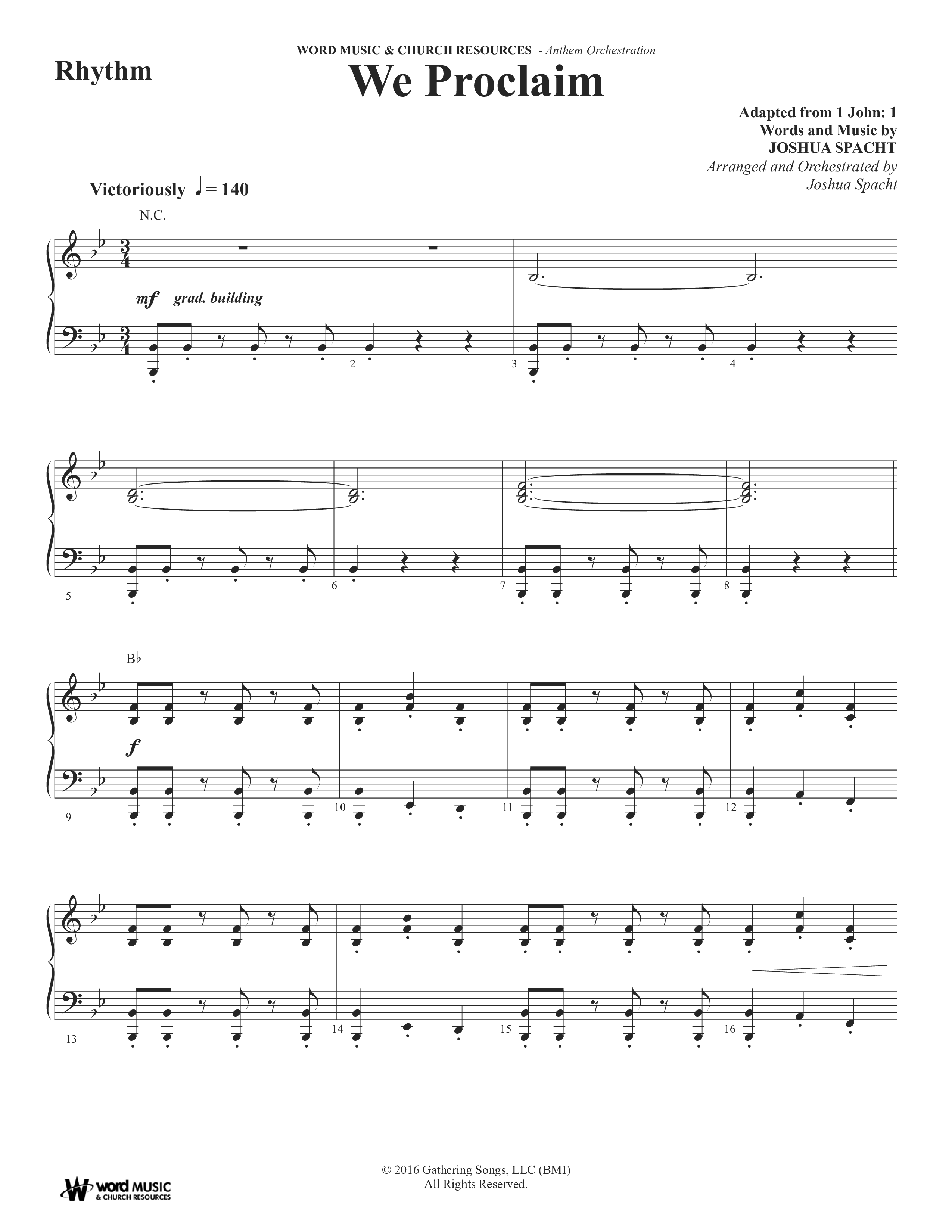 We Proclaim (Choral Anthem SATB) Rhythm Chart (Word Music Choral / Arr. Joshua Spacht)