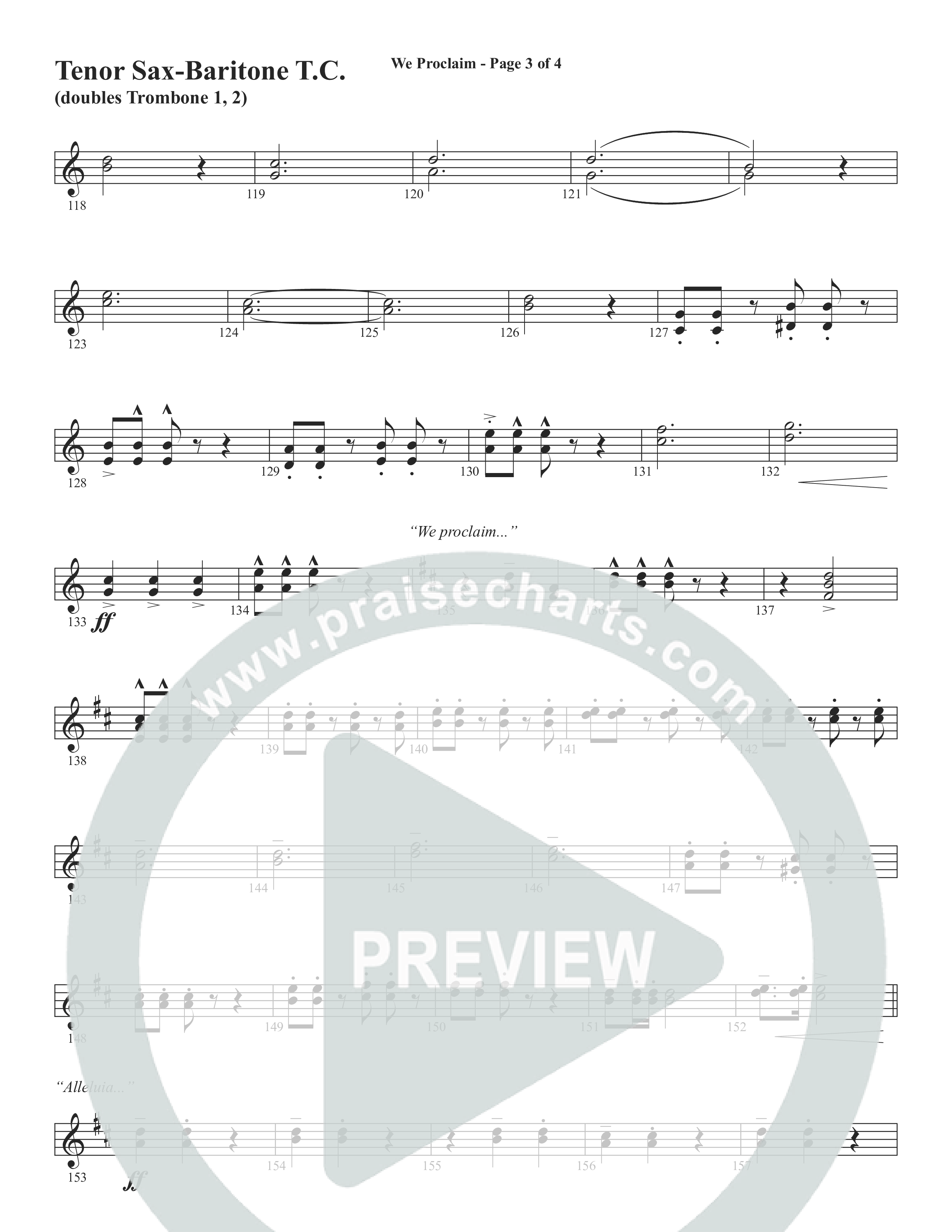 We Proclaim (Choral Anthem SATB) Tenor Sax/Baritone T.C. (Word Music Choral / Arr. Joshua Spacht)