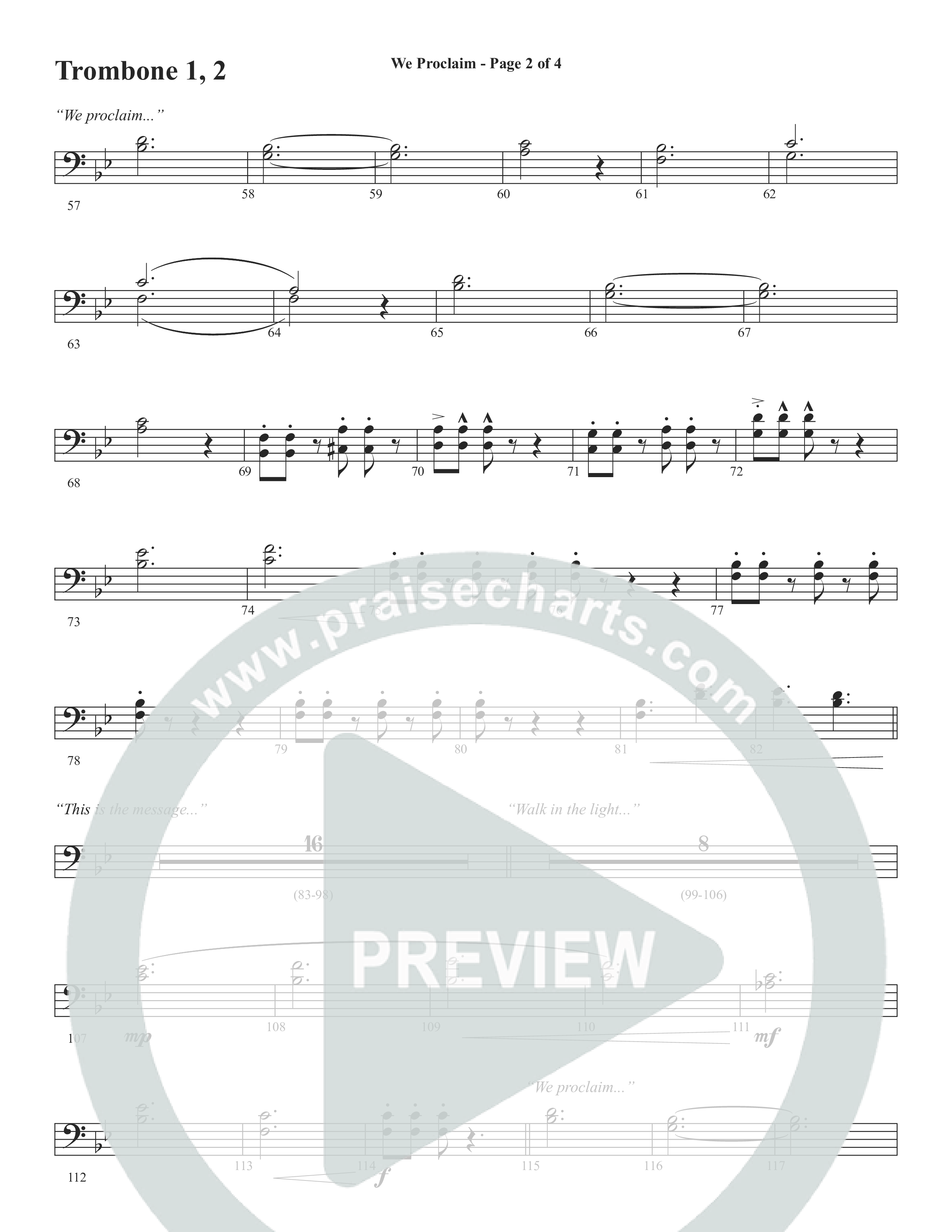 We Proclaim (Choral Anthem SATB) Trombone (Word Music Choral / Arr. Joshua Spacht)