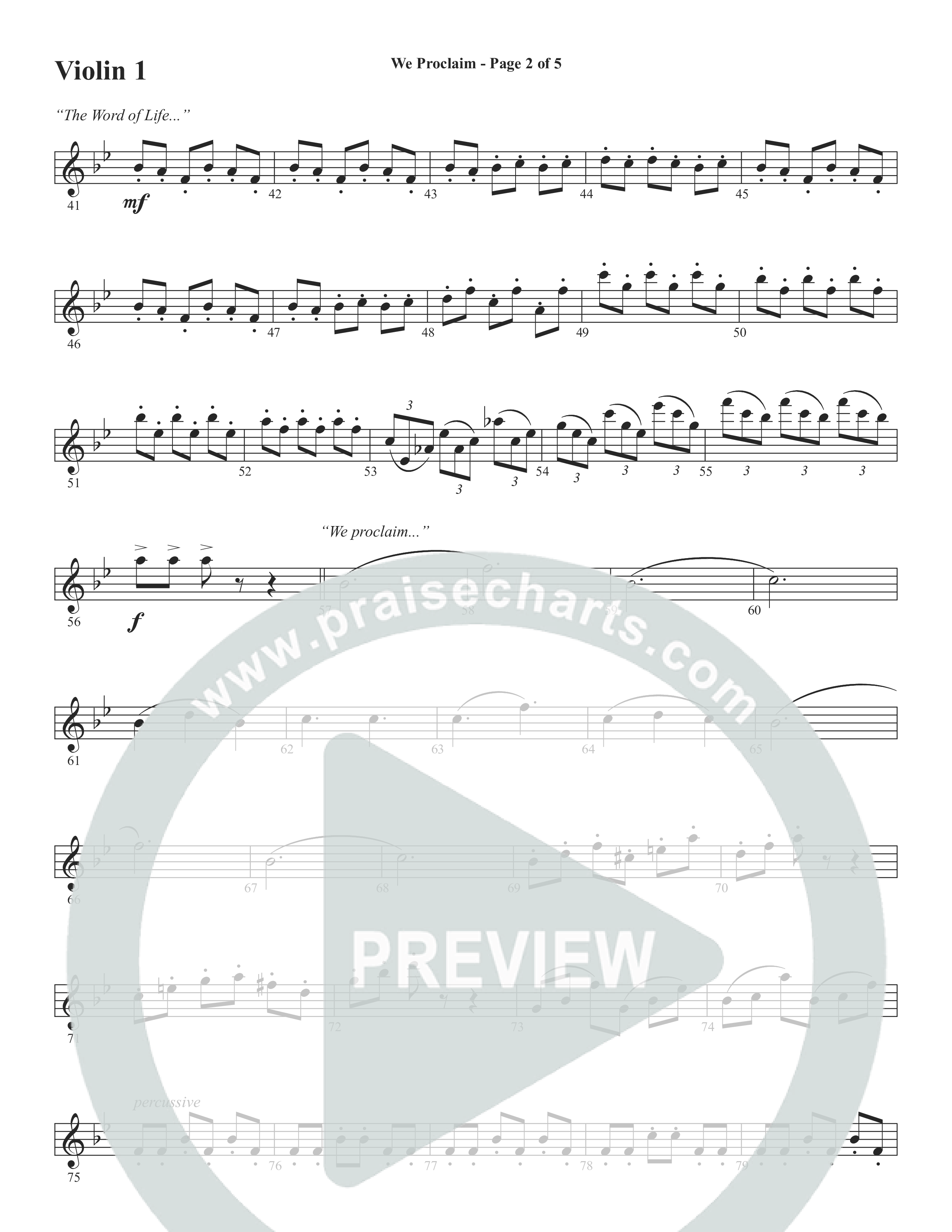 We Proclaim (Choral Anthem SATB) Violin 1/2 (Word Music Choral / Arr. Joshua Spacht)