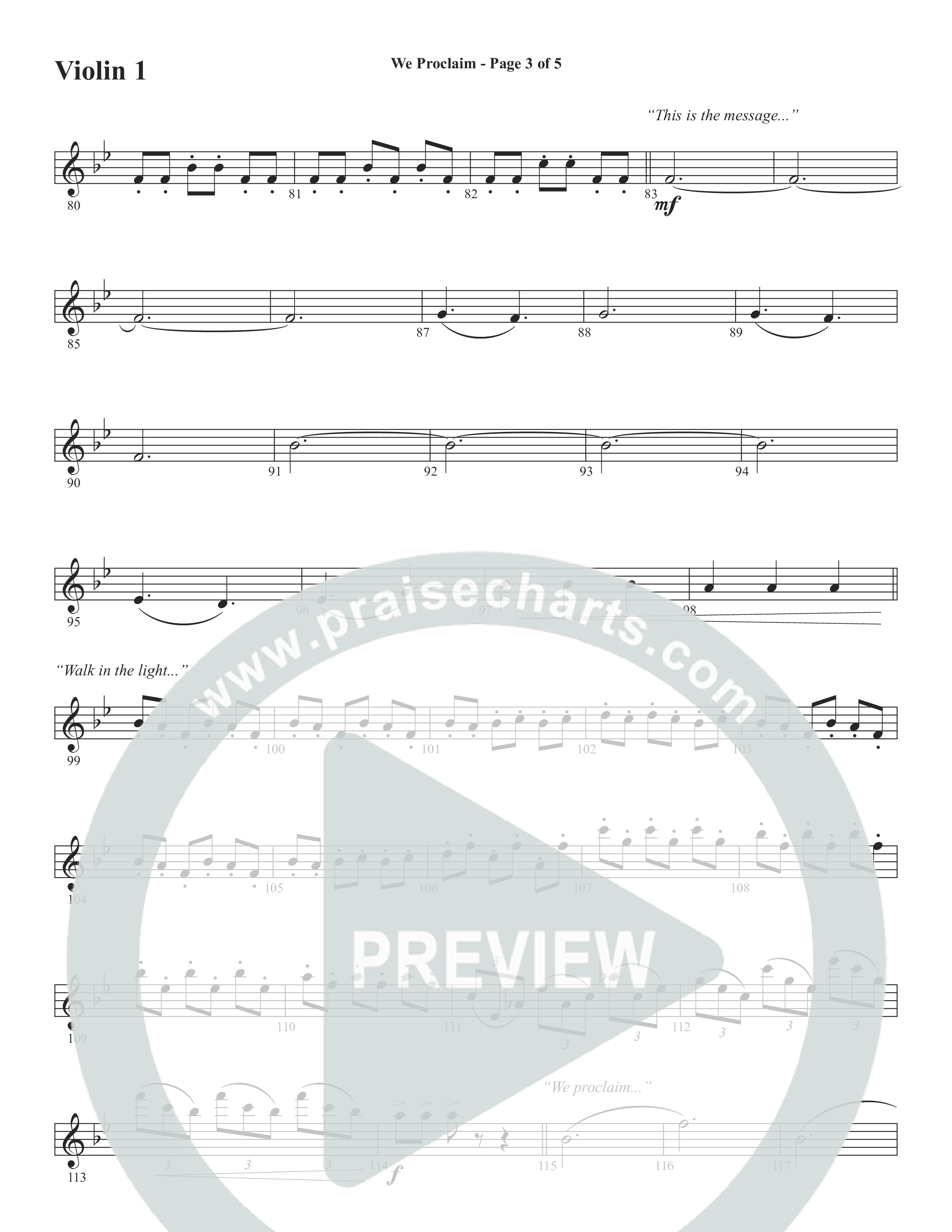 We Proclaim (Choral Anthem SATB) Violin 1/2 (Word Music Choral / Arr. Joshua Spacht)