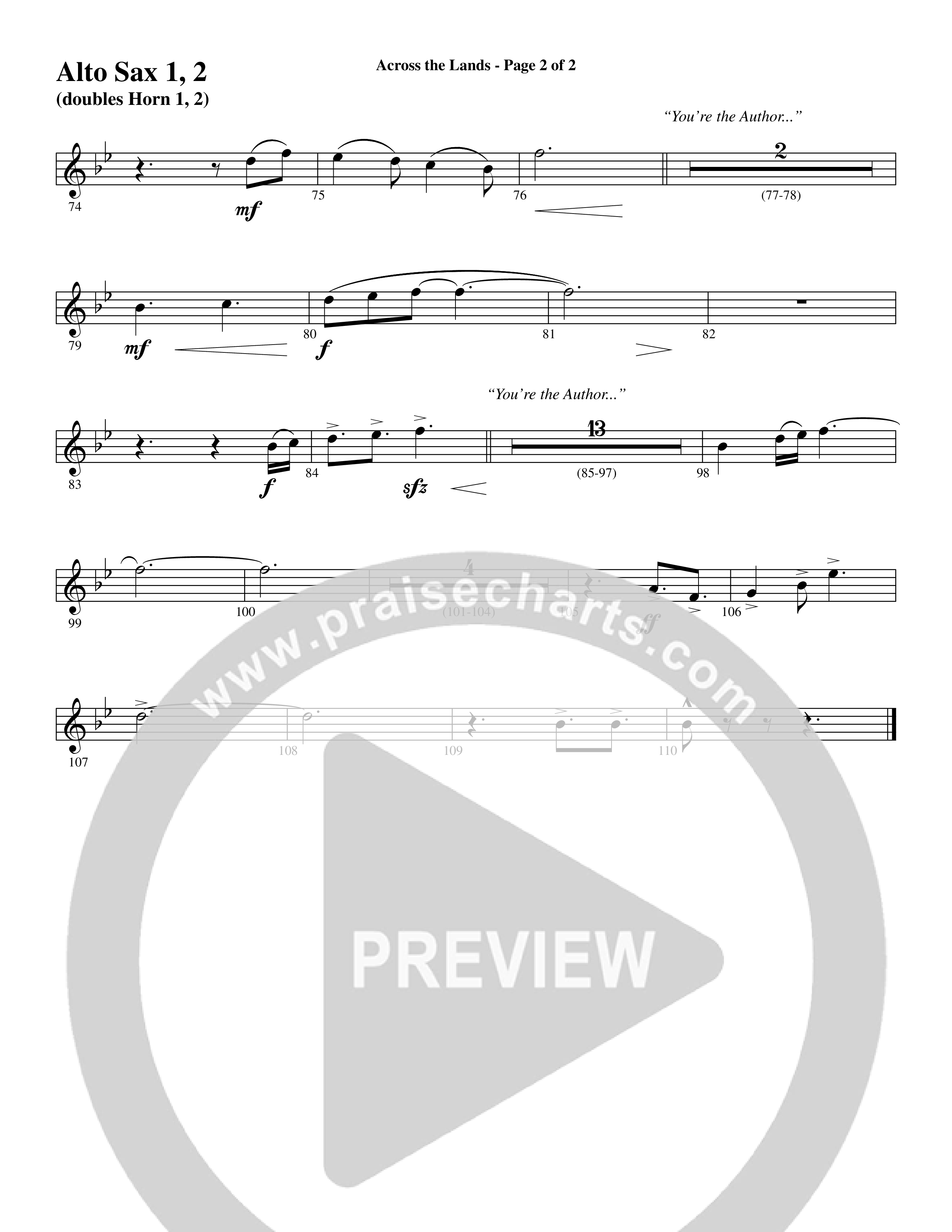 Across the Lands (You’re the Word of God) (Choral Anthem SATB) Alto Sax 1/2 (Word Music Choral / Keith Getty / Stuart Townend / Arr. Cliff Duren)