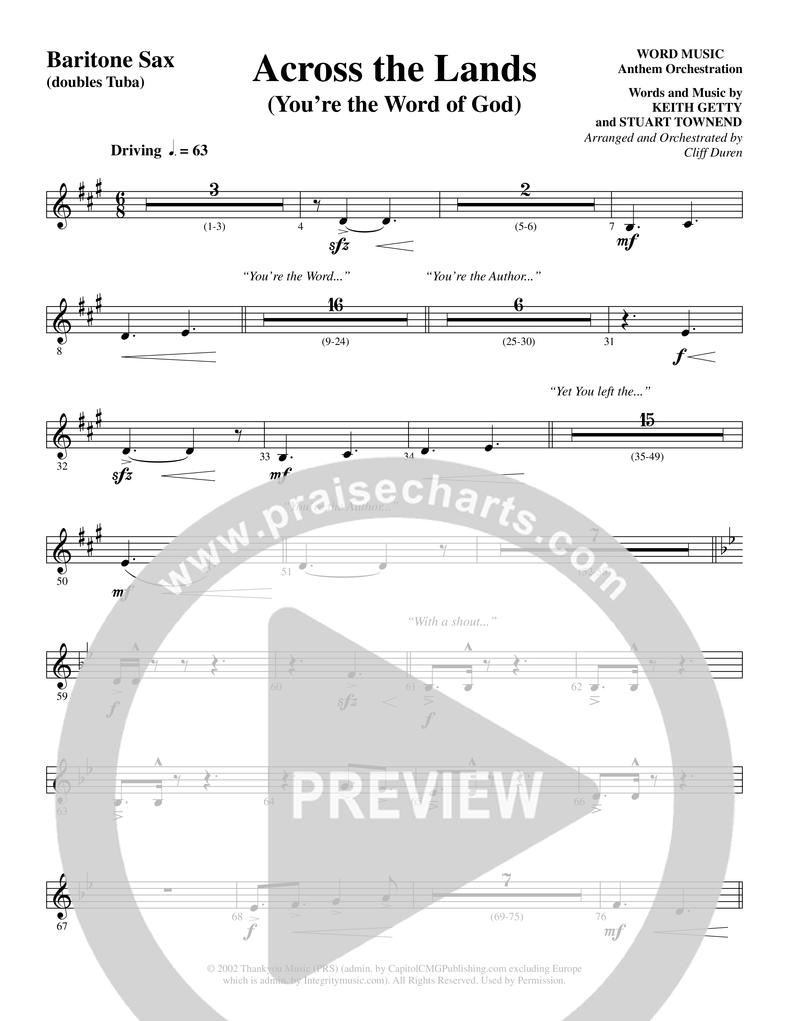 Across the Lands (You’re the Word of God) (Choral Anthem SATB) Bari Sax (Word Music Choral / Keith Getty / Stuart Townend / Arr. Cliff Duren)