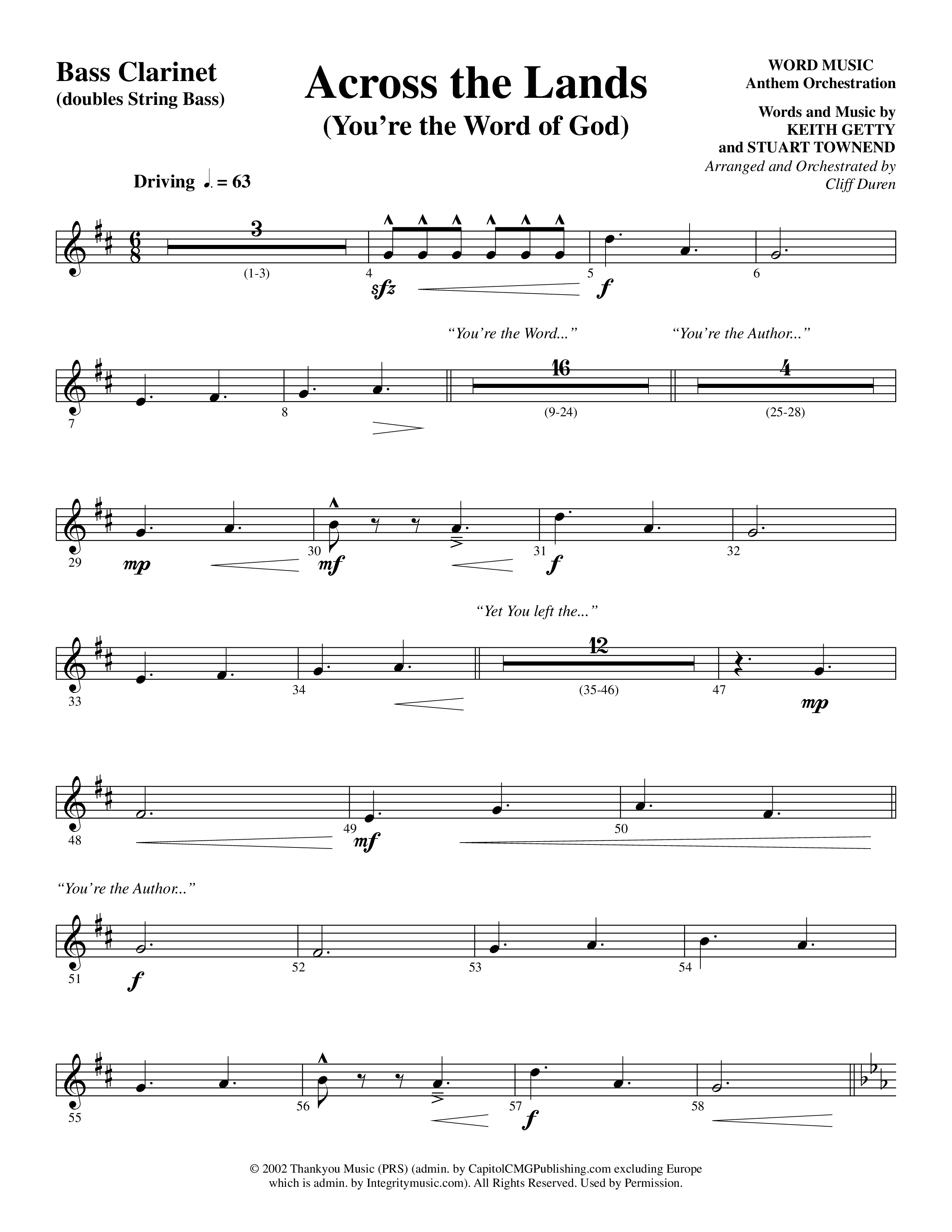 Across the Lands (You’re the Word of God) (Choral Anthem SATB) Bass Clarinet (Word Music Choral / Keith Getty / Stuart Townend / Arr. Cliff Duren)