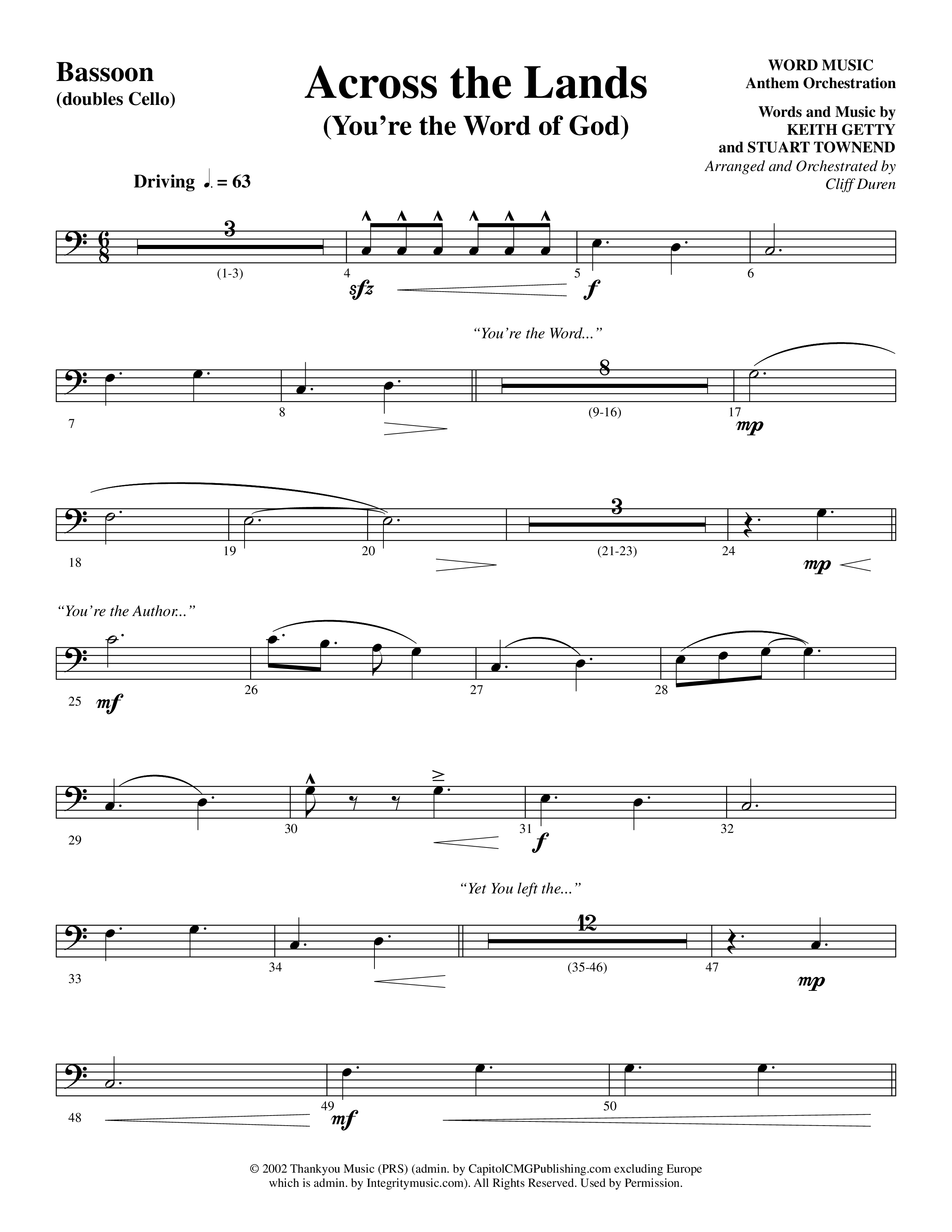 Across the Lands (You’re the Word of God) (Choral Anthem SATB) Bassoon (Word Music Choral / Keith Getty / Stuart Townend / Arr. Cliff Duren)
