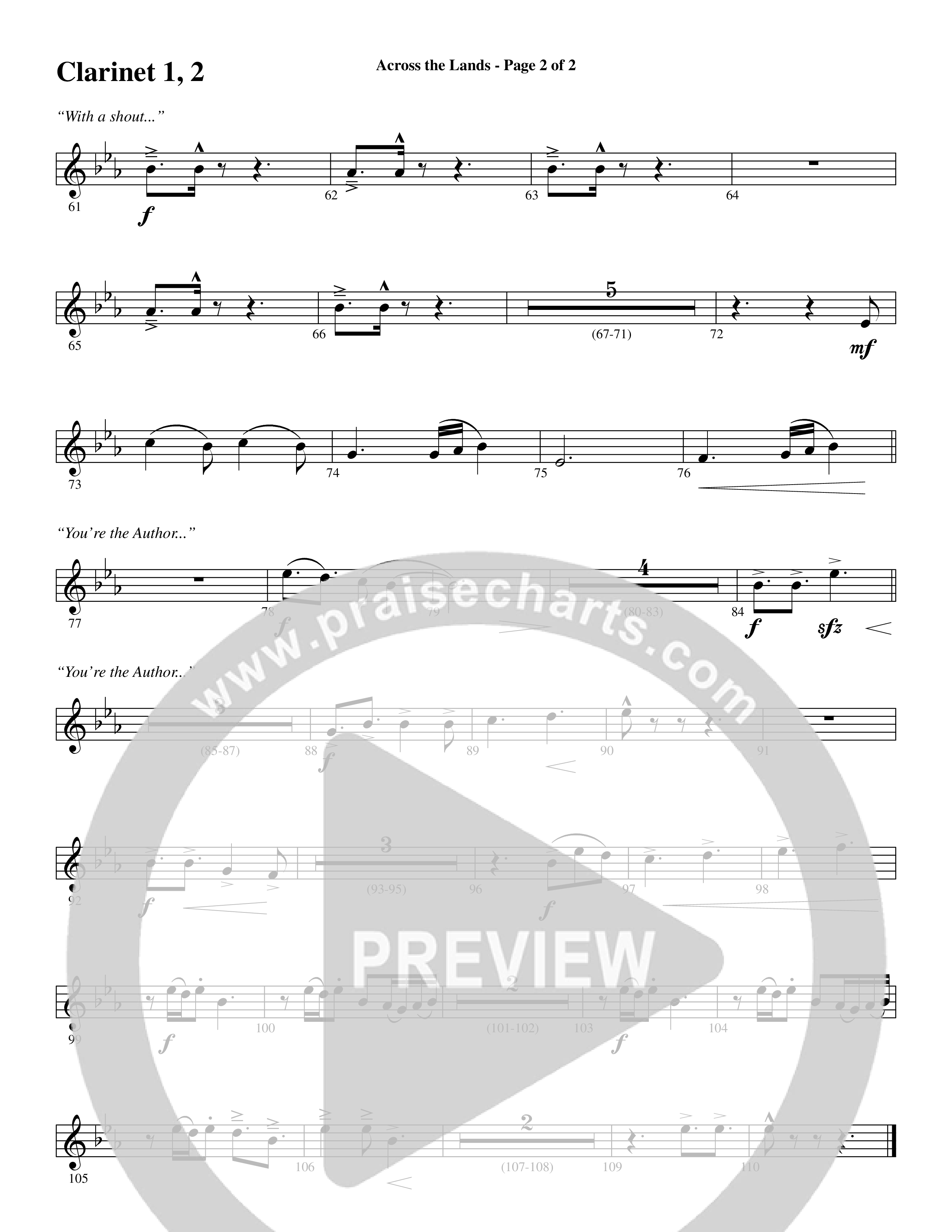 Across the Lands (You’re the Word of God) (Choral Anthem SATB) Clarinet 1/2 (Word Music Choral / Keith Getty / Stuart Townend / Arr. Cliff Duren)