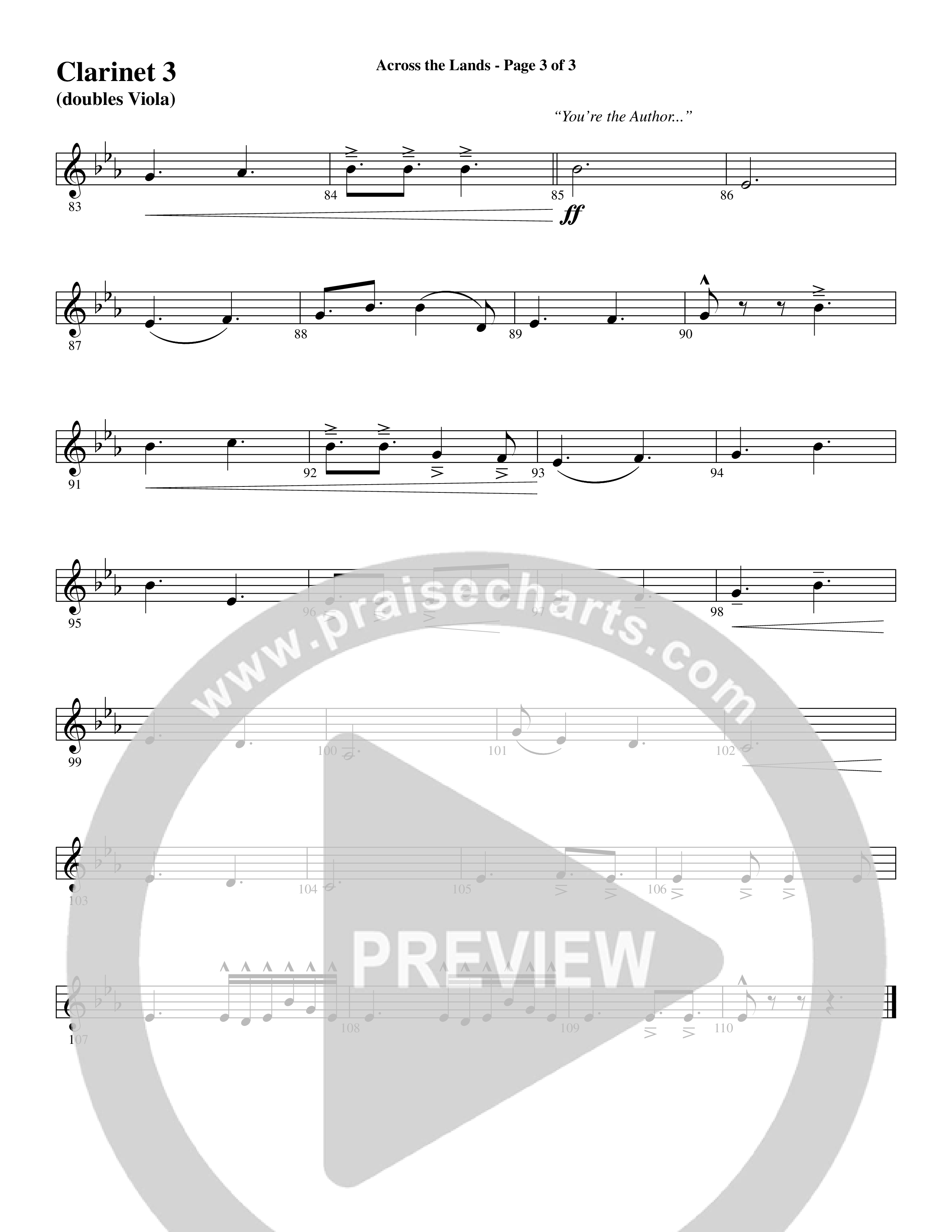Across the Lands (You’re the Word of God) (Choral Anthem SATB) Clarinet 3 (Word Music Choral / Keith Getty / Stuart Townend / Arr. Cliff Duren)